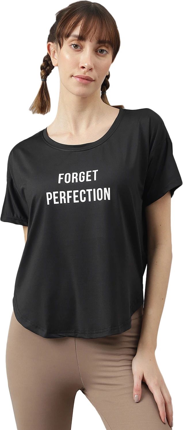 Women Graphic Print Crew Neck Polyester Black T-Shirt-image-37