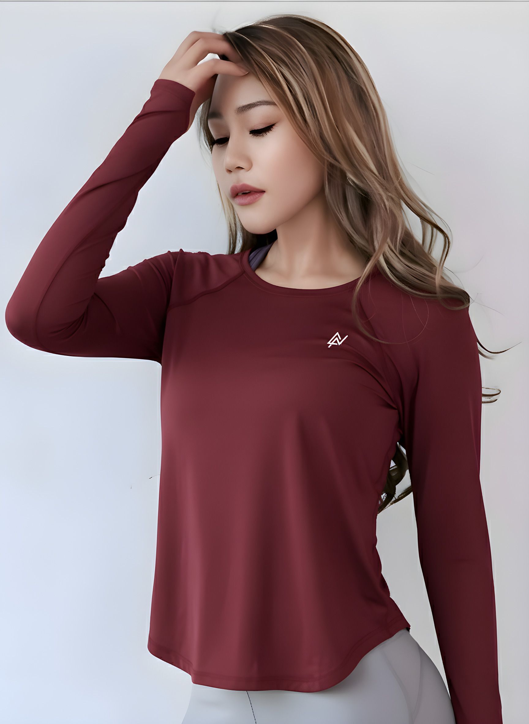 Women Solid Round Neck Polyester Maroon T-Shirt