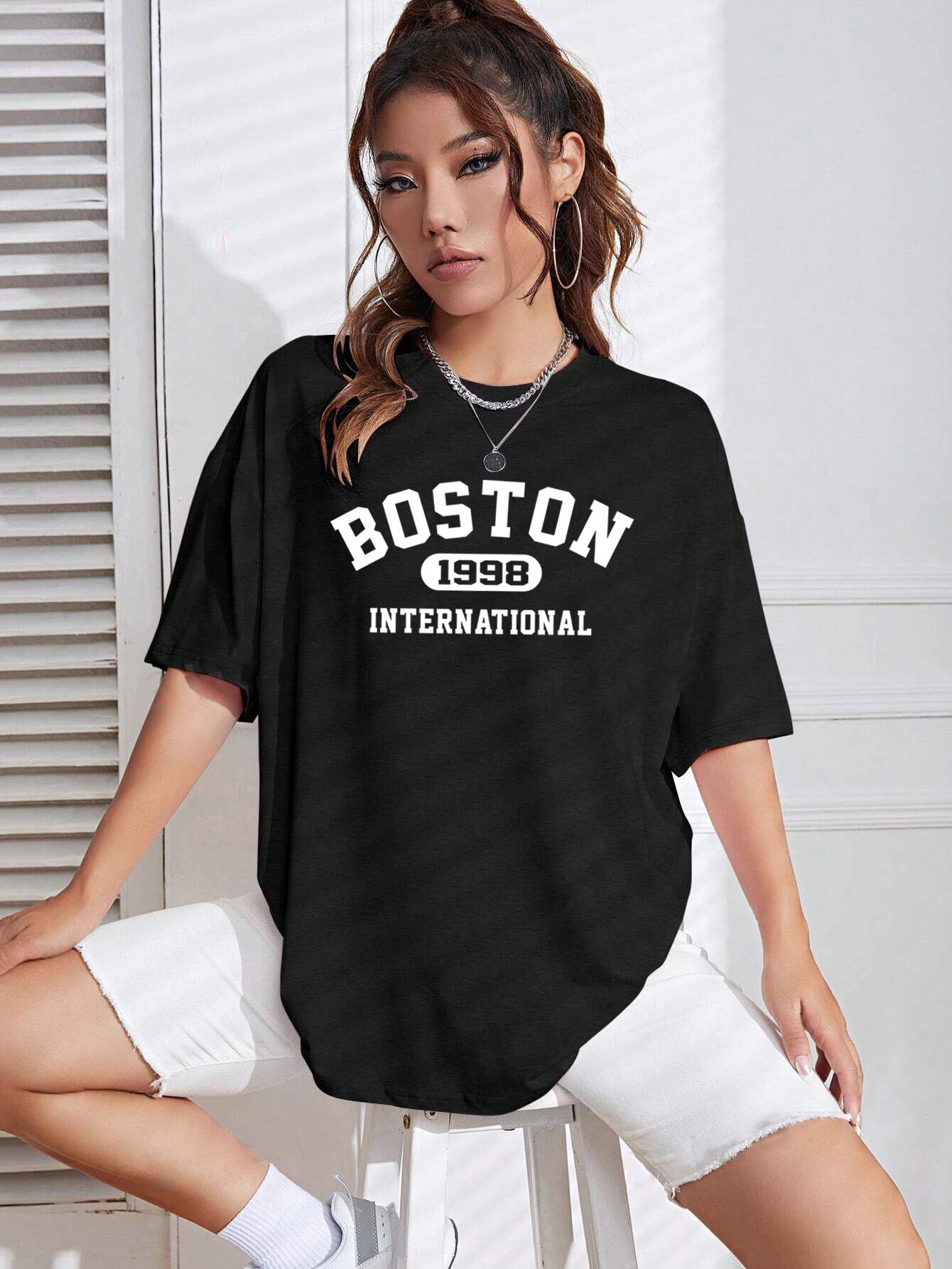 Women Printed Round Neck Pure Cotton Black T-Shirt-image-49