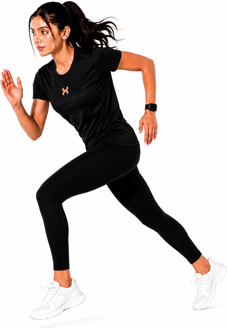 flexden Women Solid Round Neck Nylon Black T-Shirt-picture-44