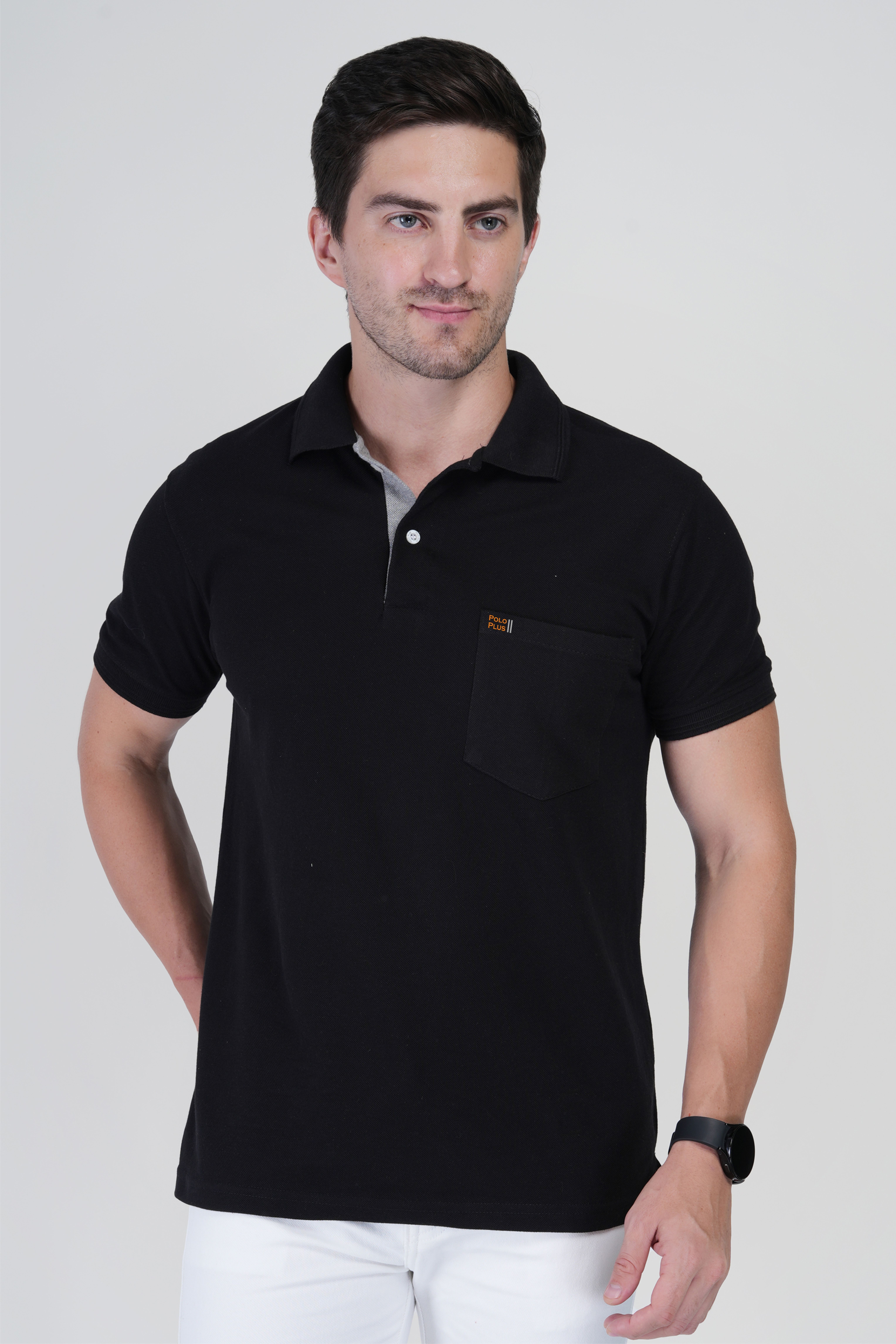 polo plus Men Solid Polo Neck Pure Cotton Black T-Shirt-picture-23