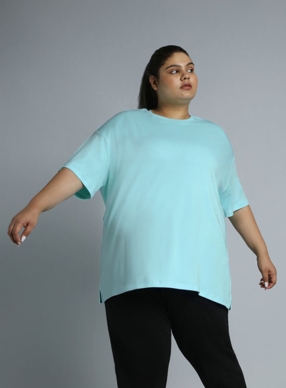 cult Women Solid Round Neck Pure Cotton Blue T-Shirt-picture-21