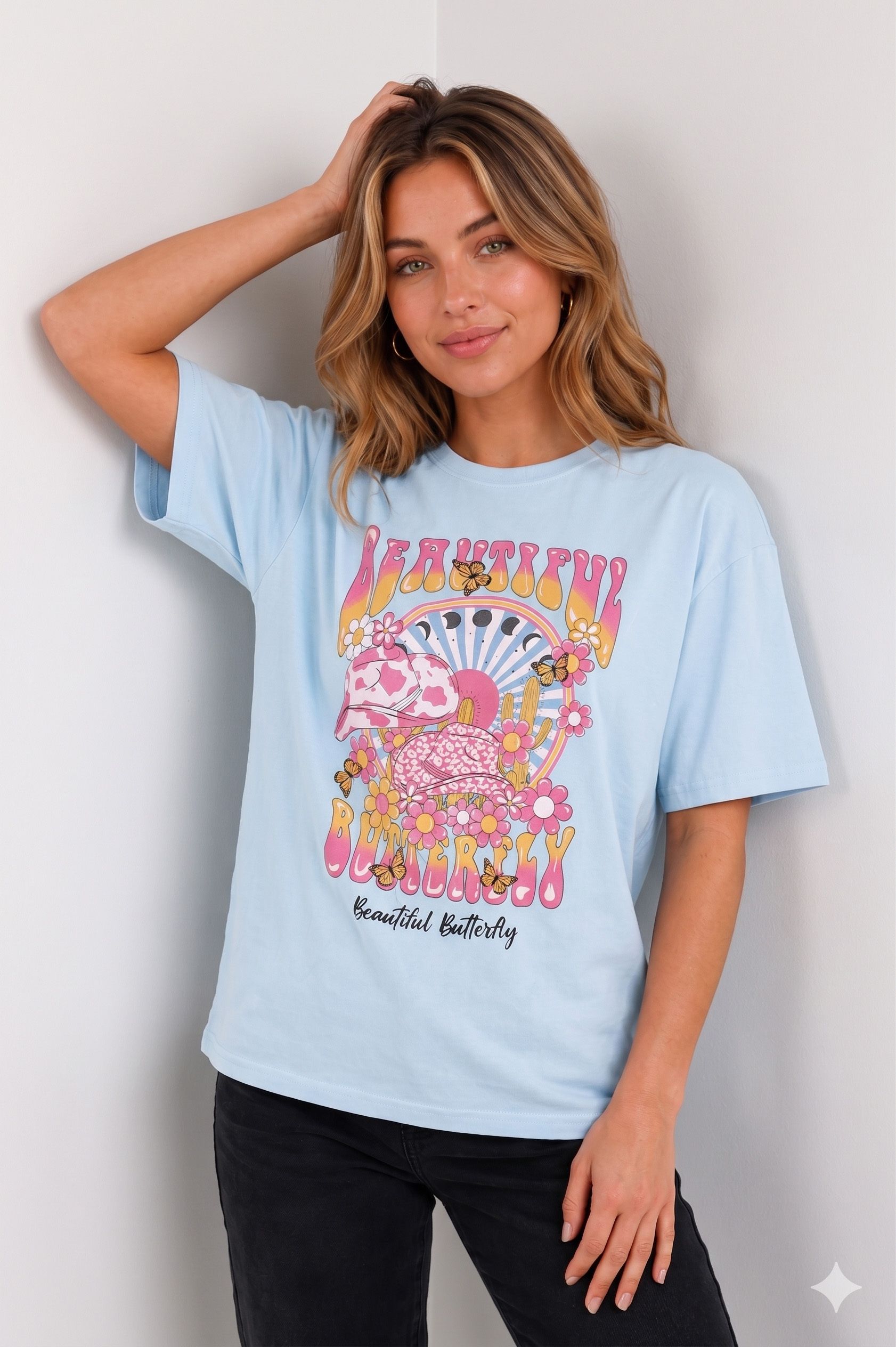 metronaut Printed Women Round Neck Cotton Blend Light Blue T-Shirt-picture-36