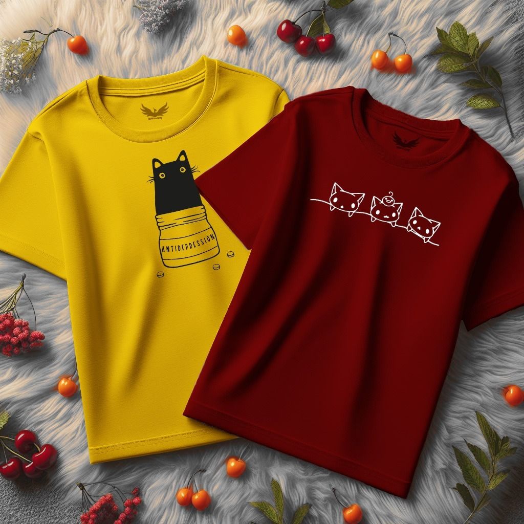 Pack of 2 Women Printed Round Neck Pure Cotton Multicolor T-Shirt-image-16