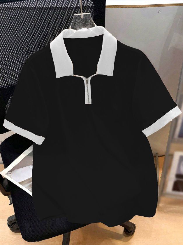 try this Men Colorblock Polo Neck Cotton Blend Black T-Shirt-picture-19