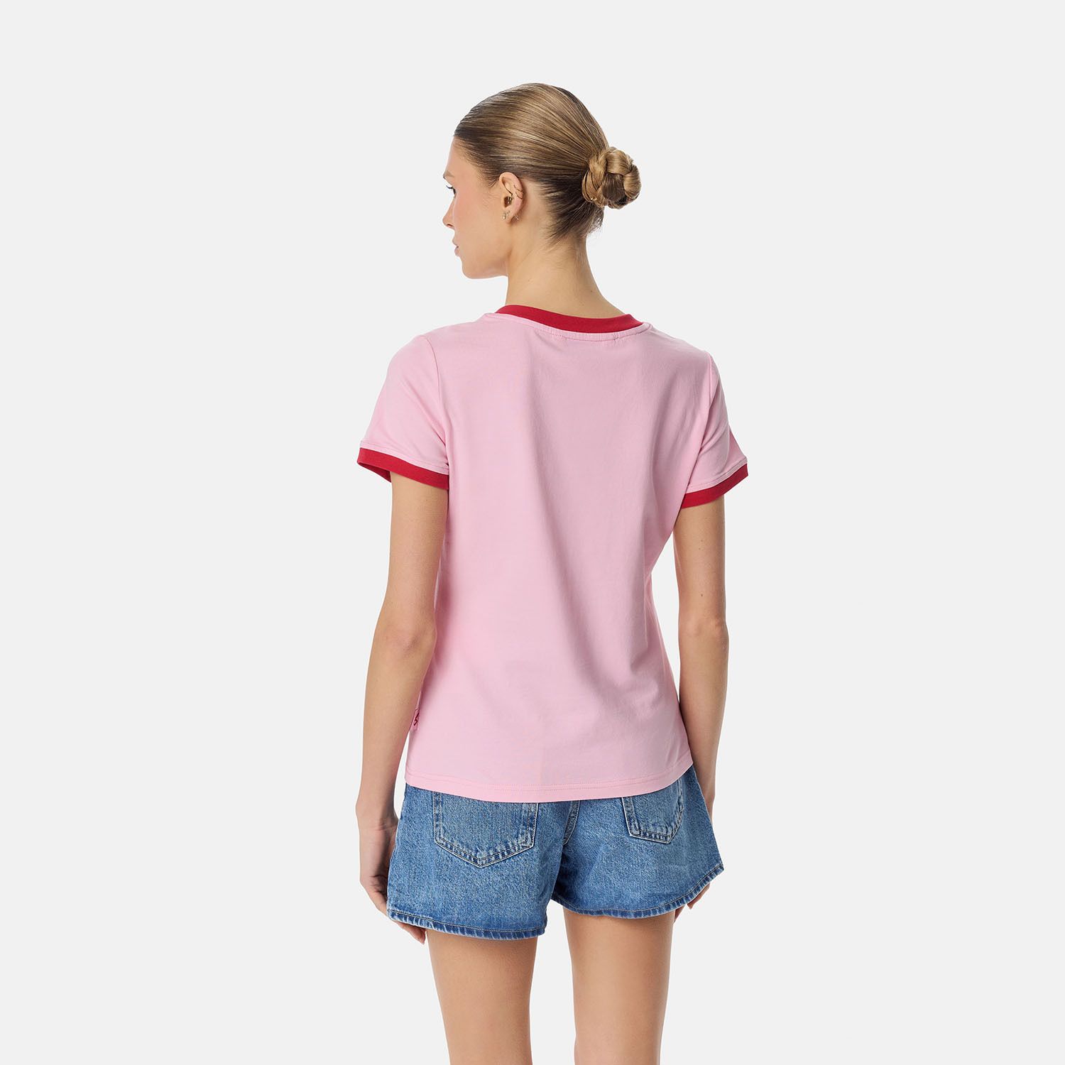 Women Solid Round Neck Cotton Blend Pink T-Shirt-image-24