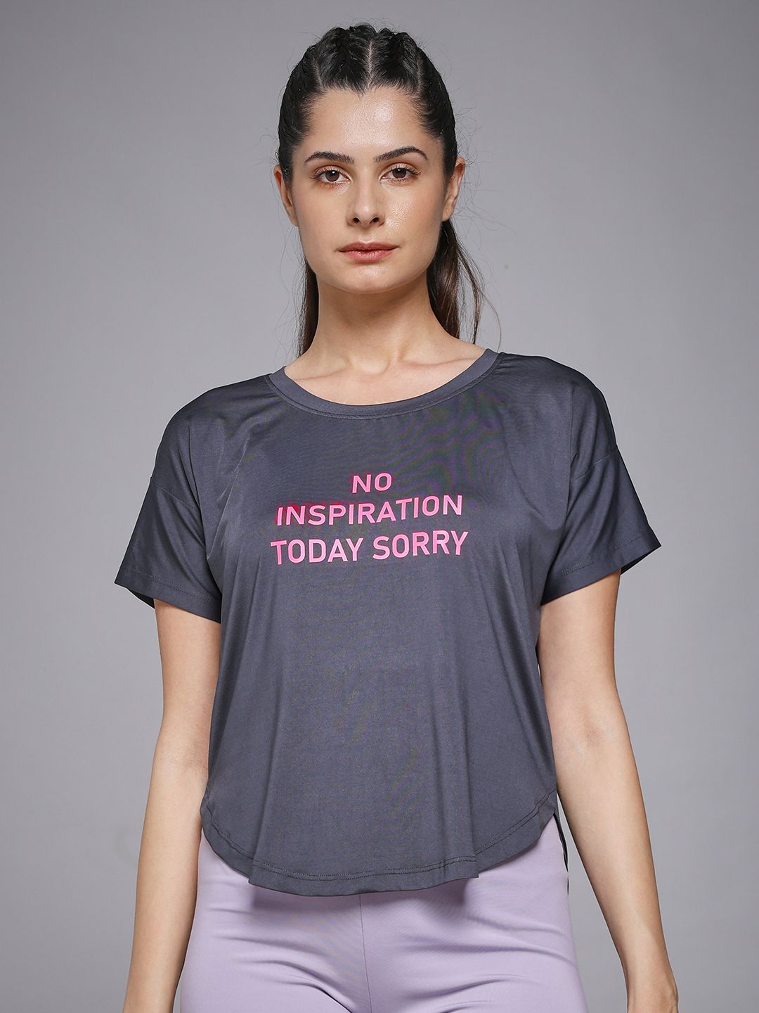 Women Graphic Print Crew Neck Polyester Grey T-Shirt-image-28