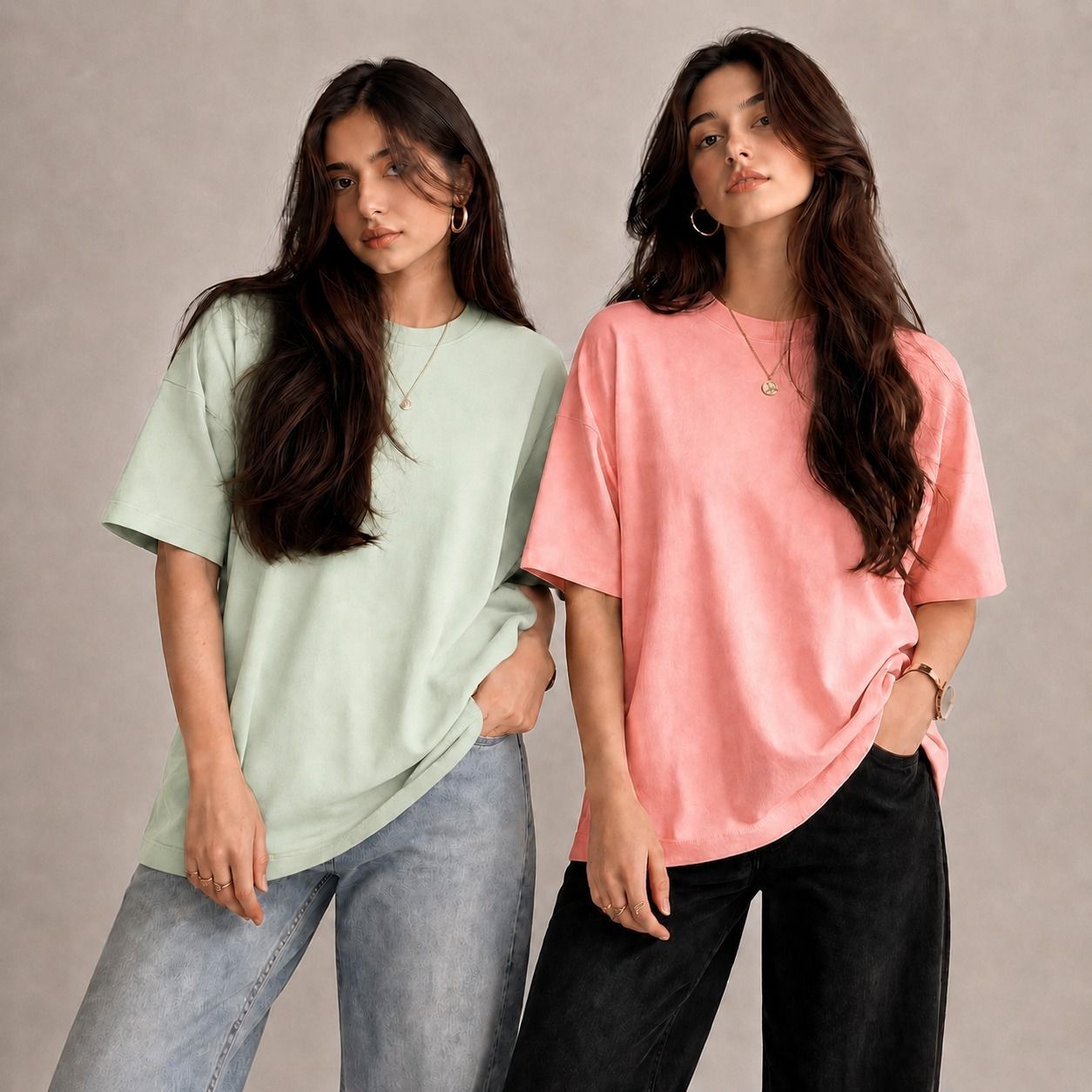 Women Solid Round Neck Cotton Blend Light Green, Pink T-Shirt-image-15