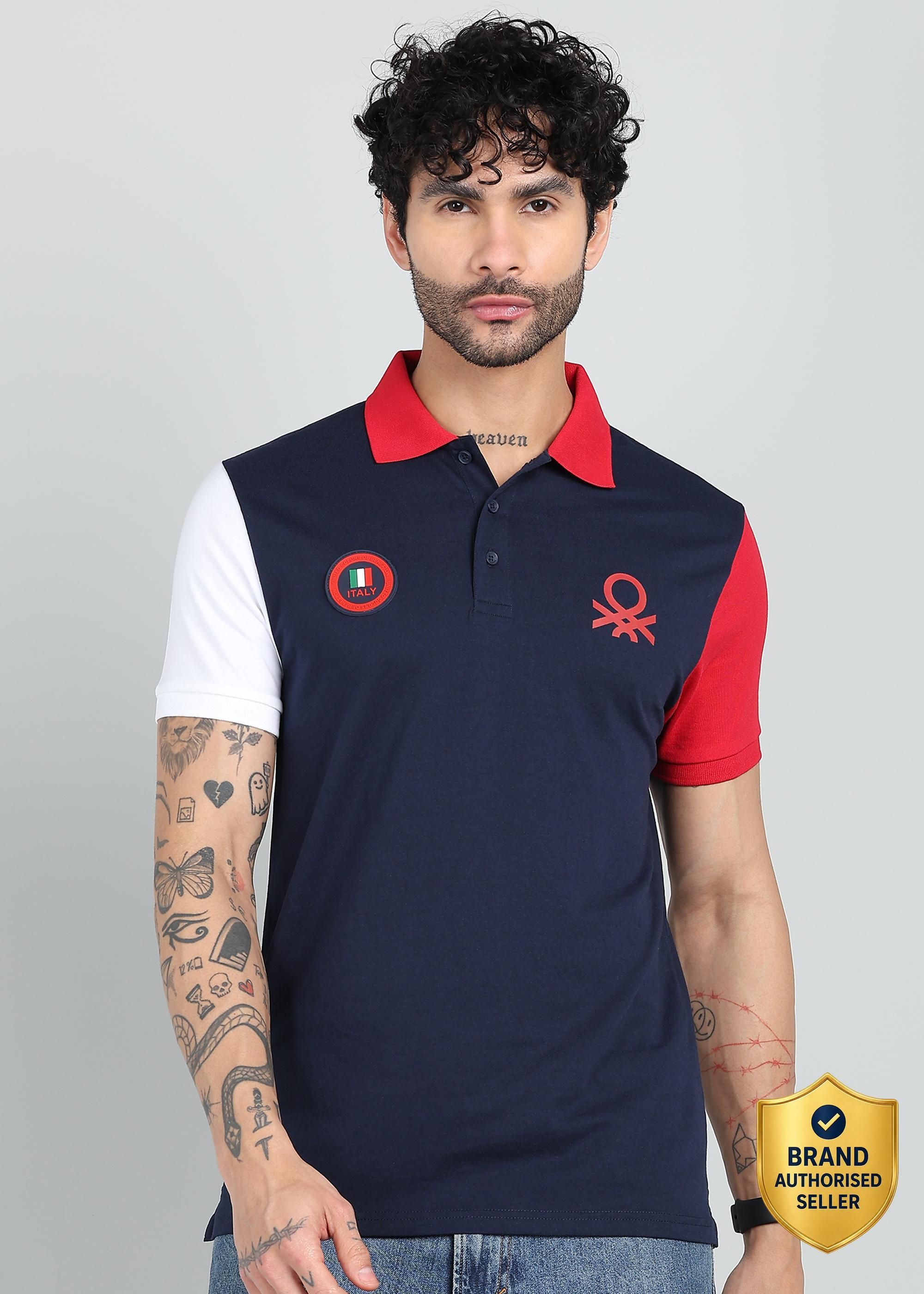 united colors of benetton Men Colorblock Polo Neck Polycotton Multicolor T-Shirt-picture-10