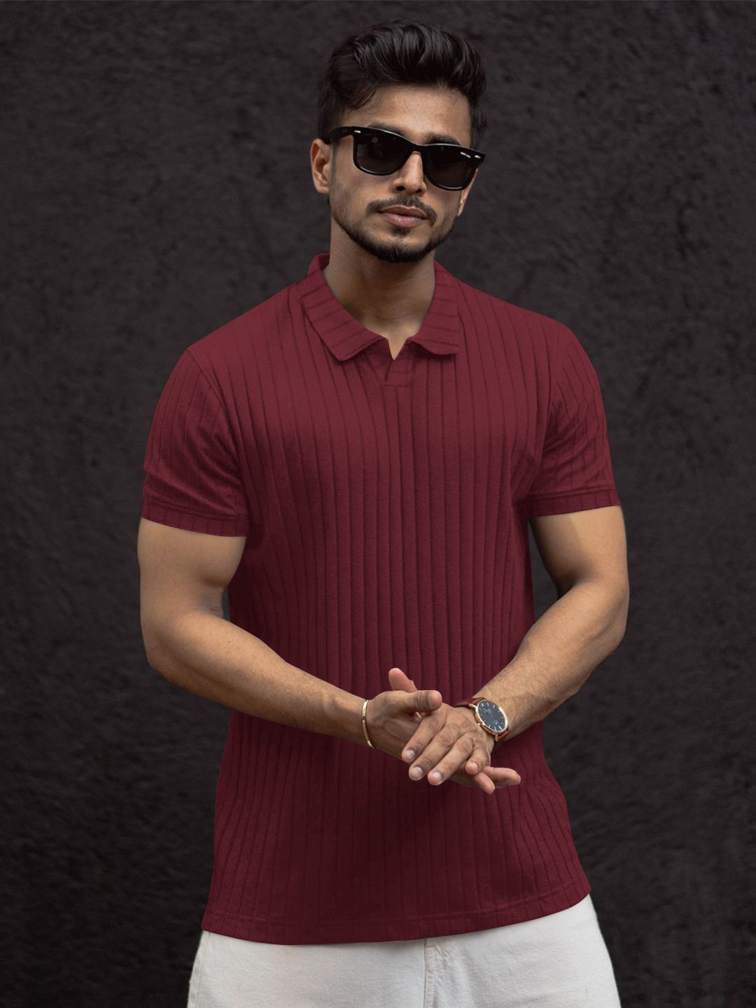 kajaru Men Striped V Neck Polyester Maroon T-Shirt-picture-48