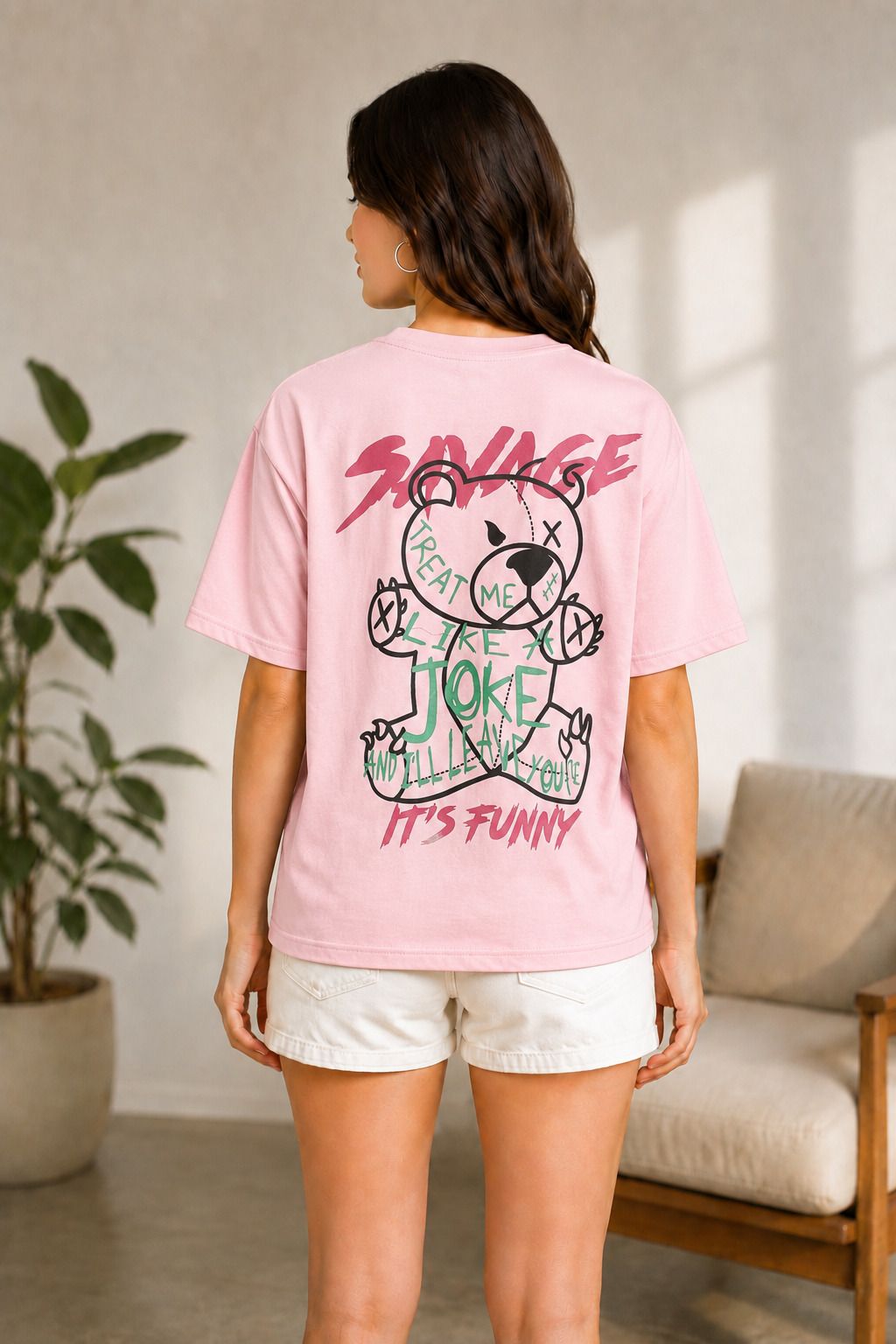 metronaut Printed Women Round Neck Cotton Blend Pink T-Shirt-picture-45