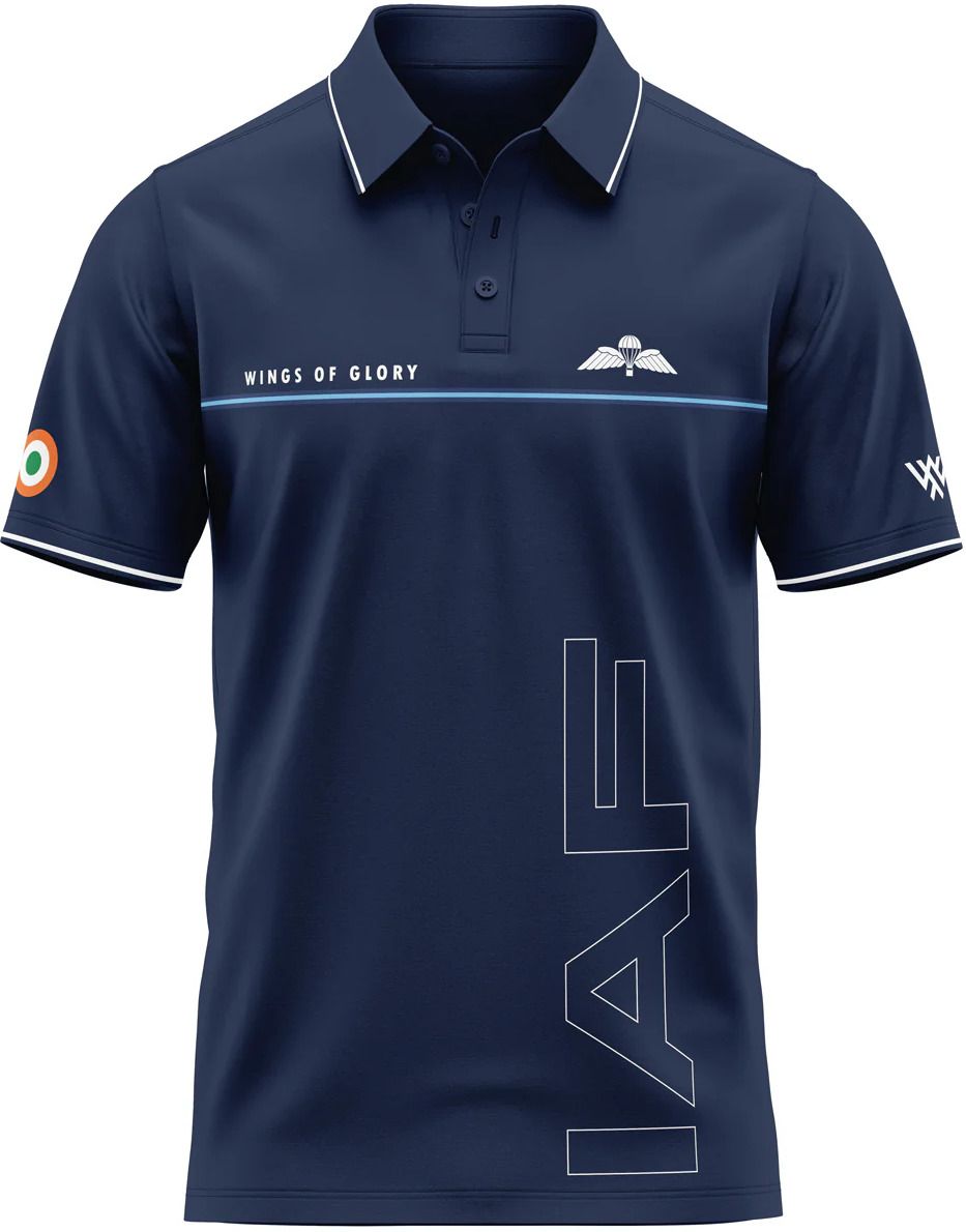 warrior world Men Typography Polo Neck Polyester Navy Blue T-Shirt-picture-12