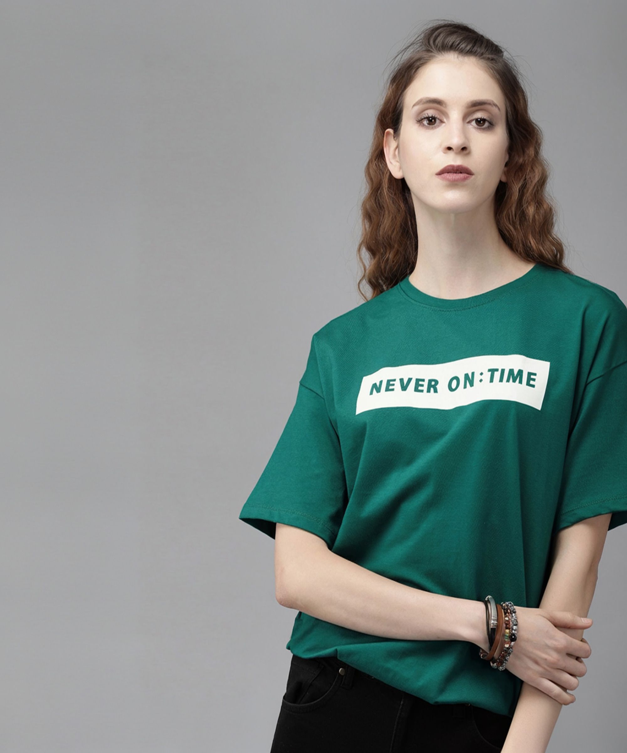 Women Printed Round Neck Pure Cotton Green T-Shirt-image-25