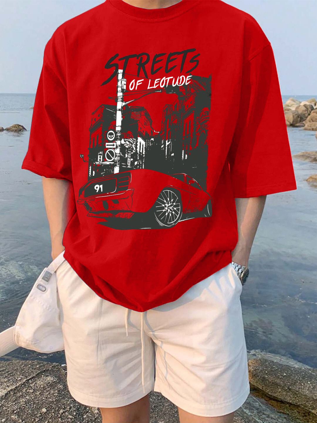 leotude Men Printed Round Neck Cotton Blend Red T-Shirt-picture-28