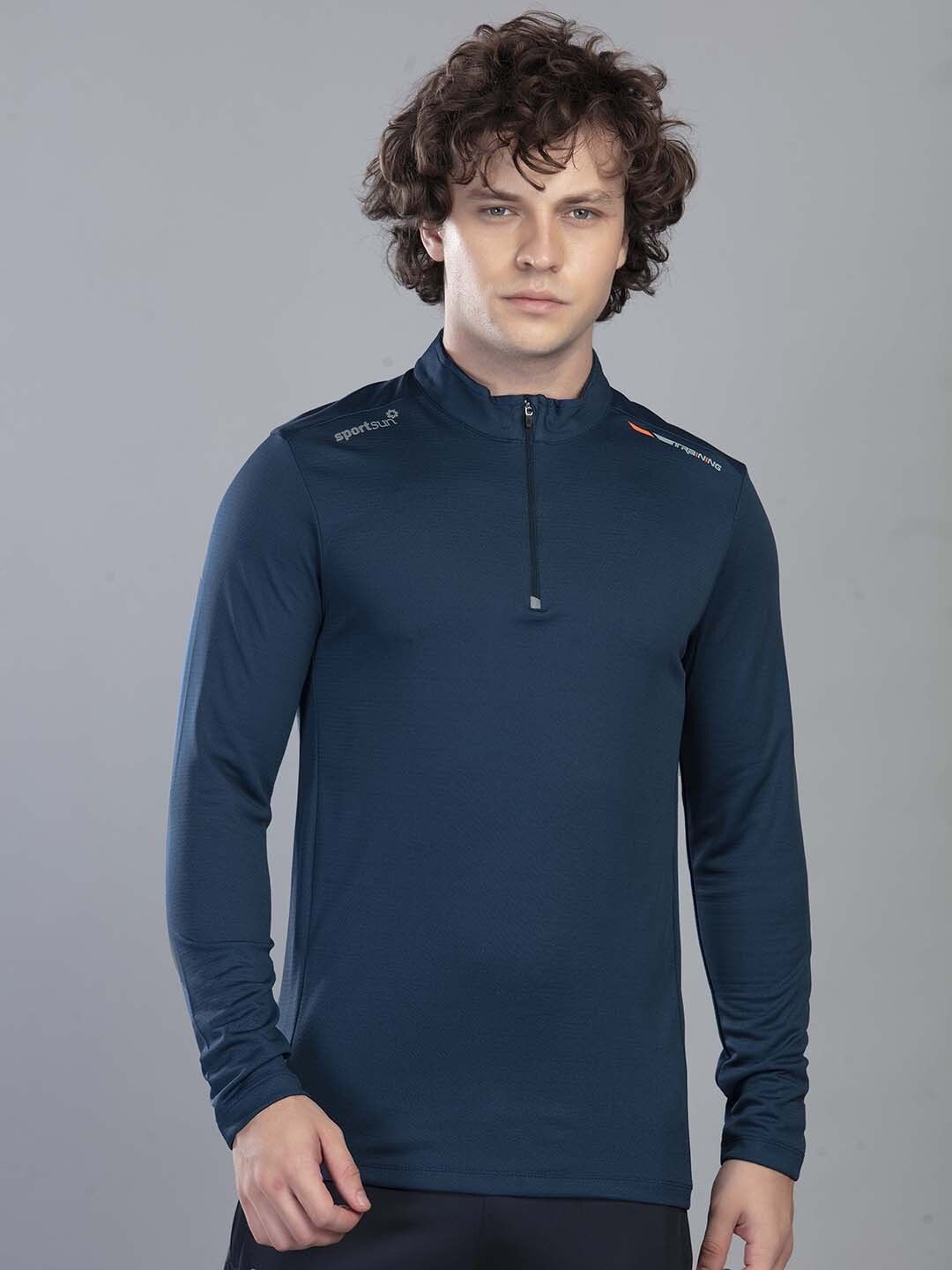 sport sun Men Solid Mandarin Collar Polyester Blue T-Shirt-picture-28