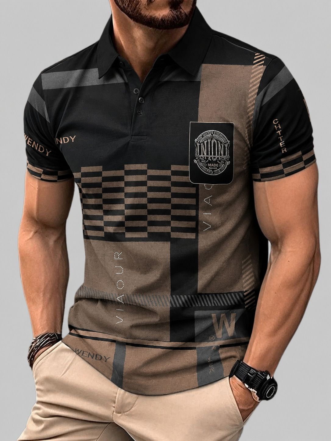 alifornia Men Printed Polo Neck Cotton Blend Black T-Shirt-picture-10