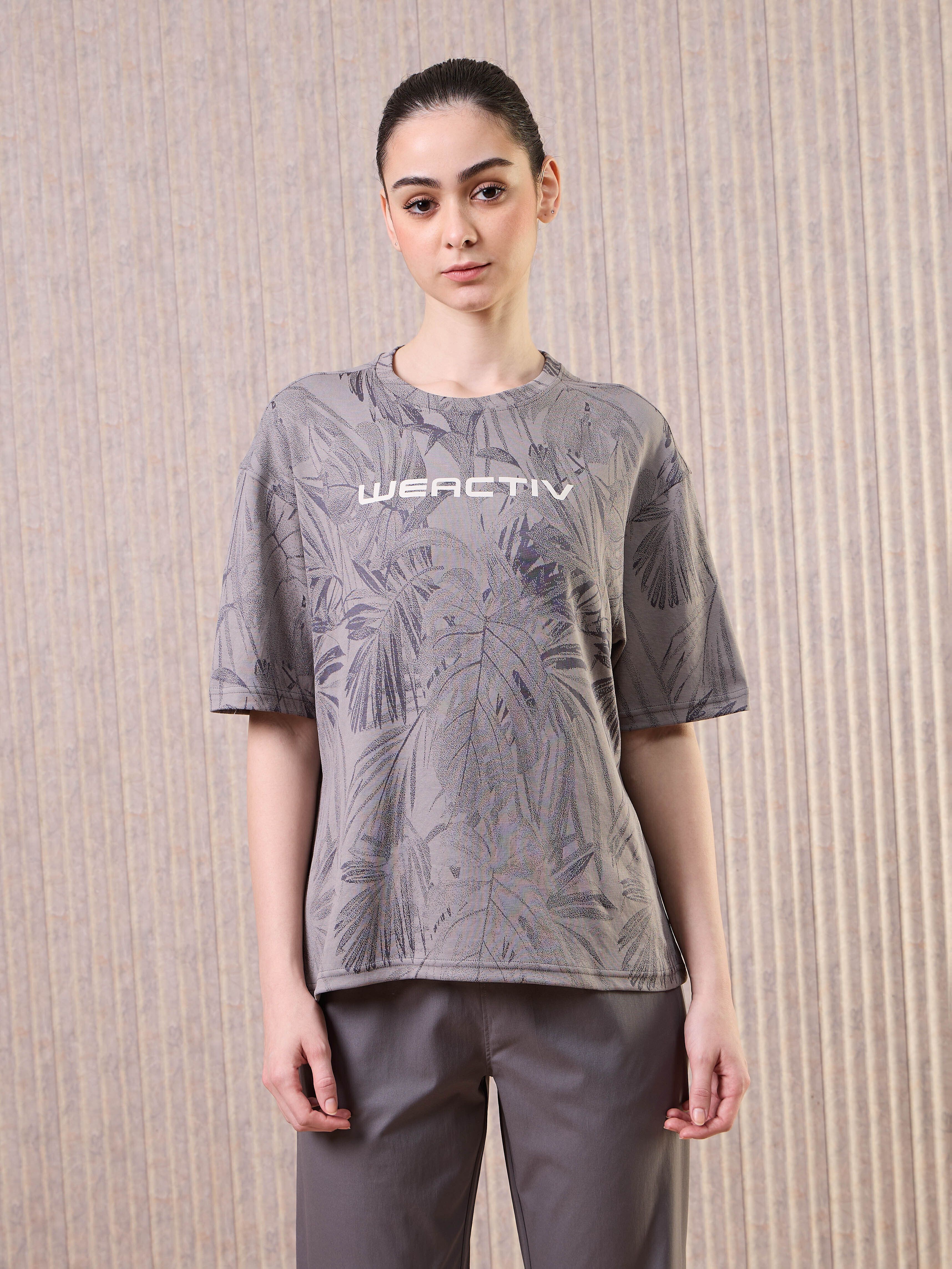 technosport Women Self Design Round Neck Polyester Grey T-Shirt-picture-15