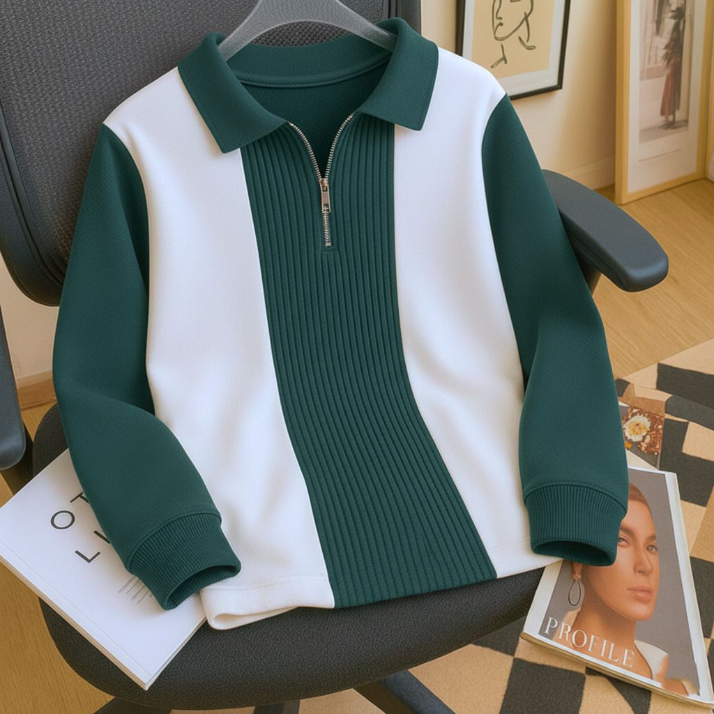 try this Men Colorblock Collared Neck Green Sweater-picture-20