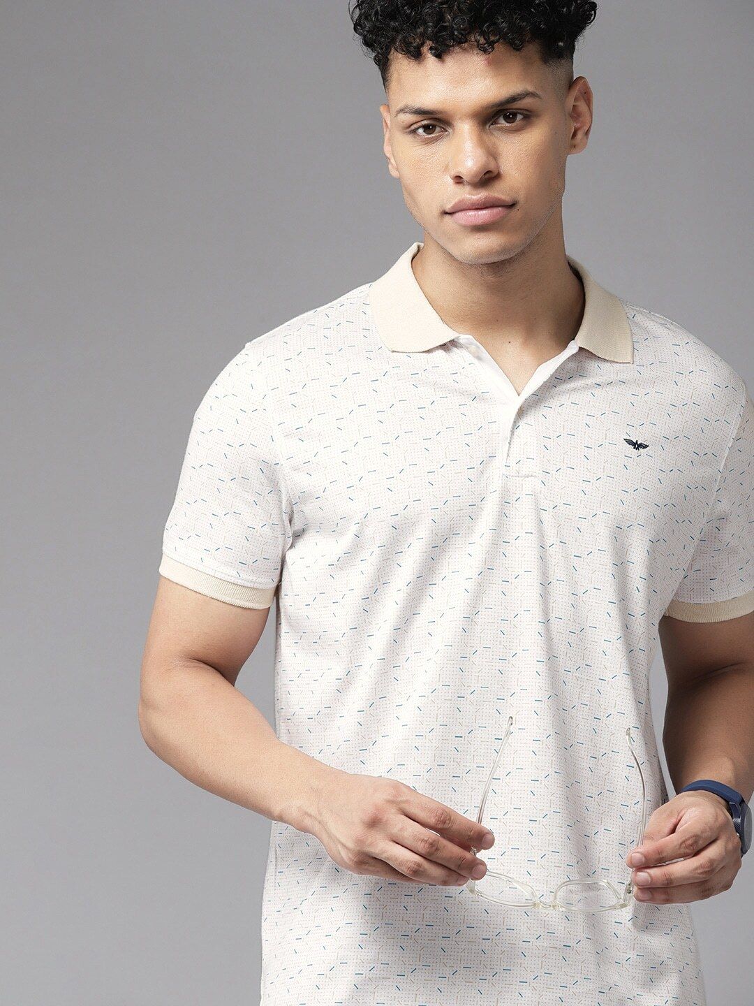 park avenue Men Printed Polo Neck Cotton Blend Beige T-Shirt-picture-11