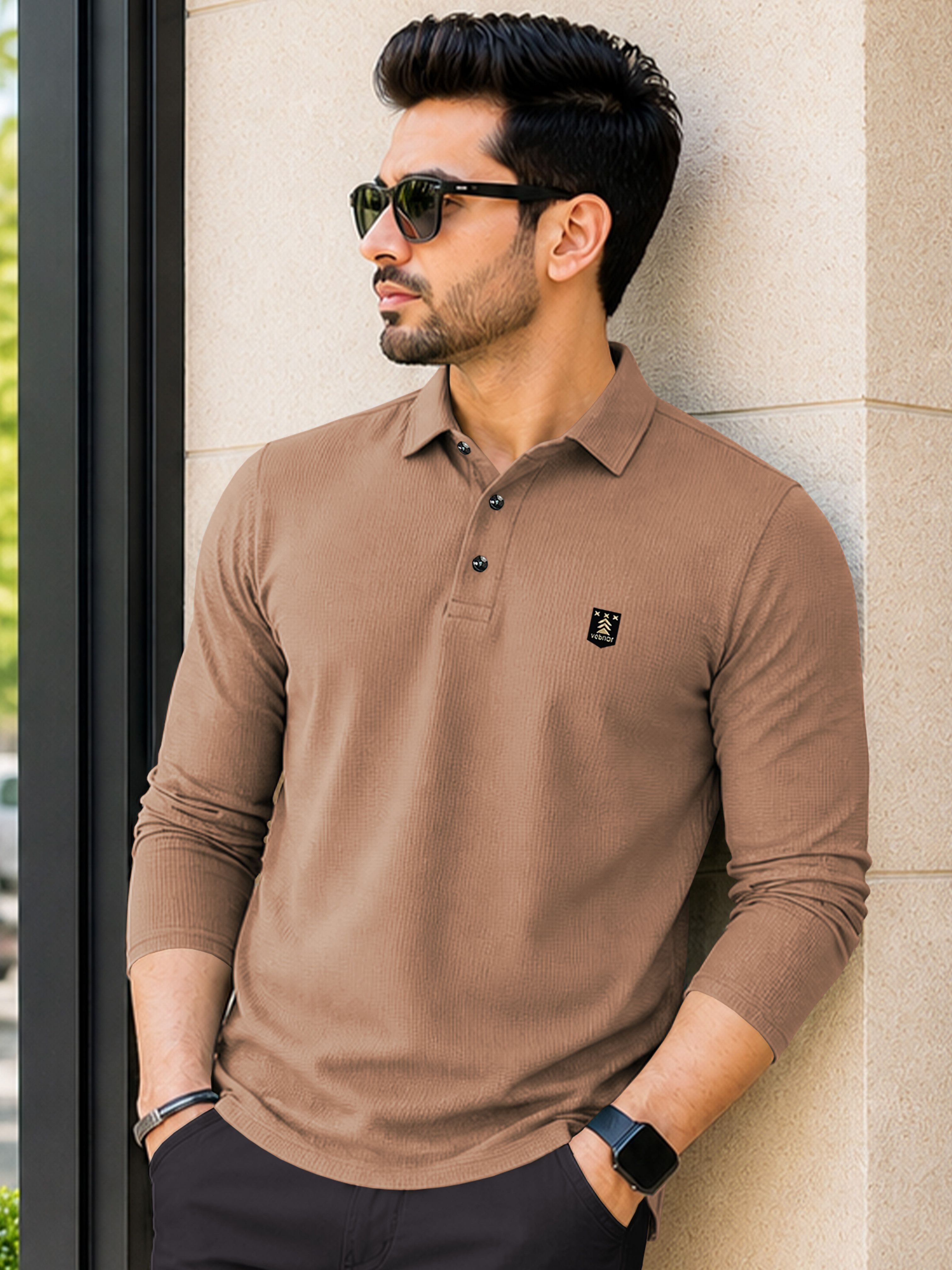 vebnor Men Self Design Polo Neck Polyester Brown T-Shirt-picture-19