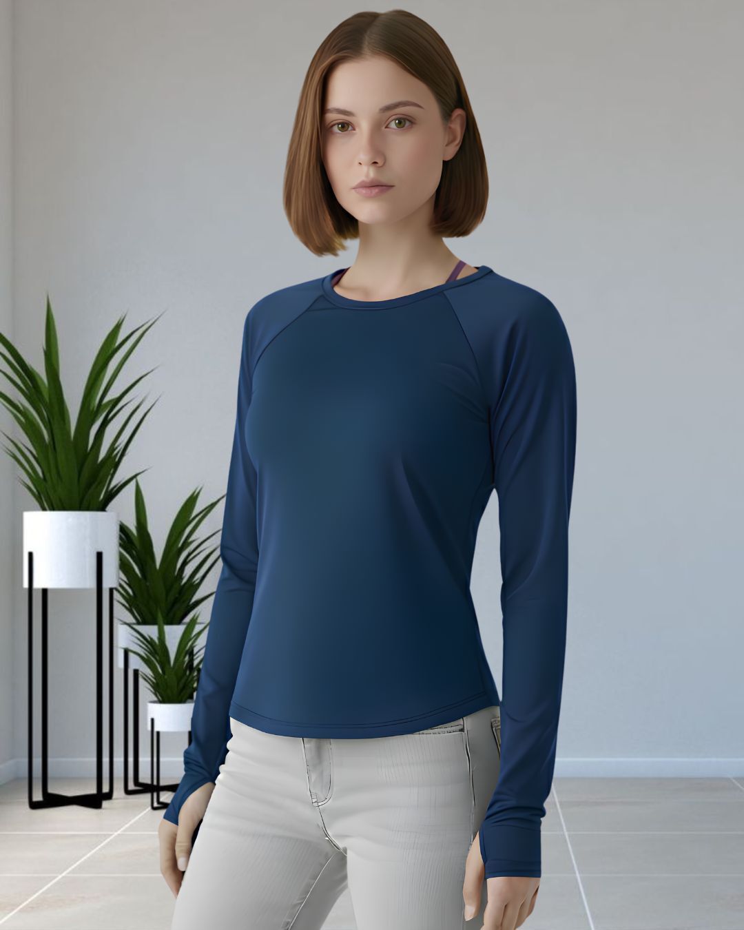 Women Solid Round Neck Polyester Dark Blue T-Shirt-image-48