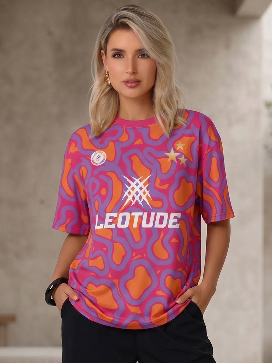 leotude Women Printed Round Neck Polyester Multicolor T-Shirt-picture-15