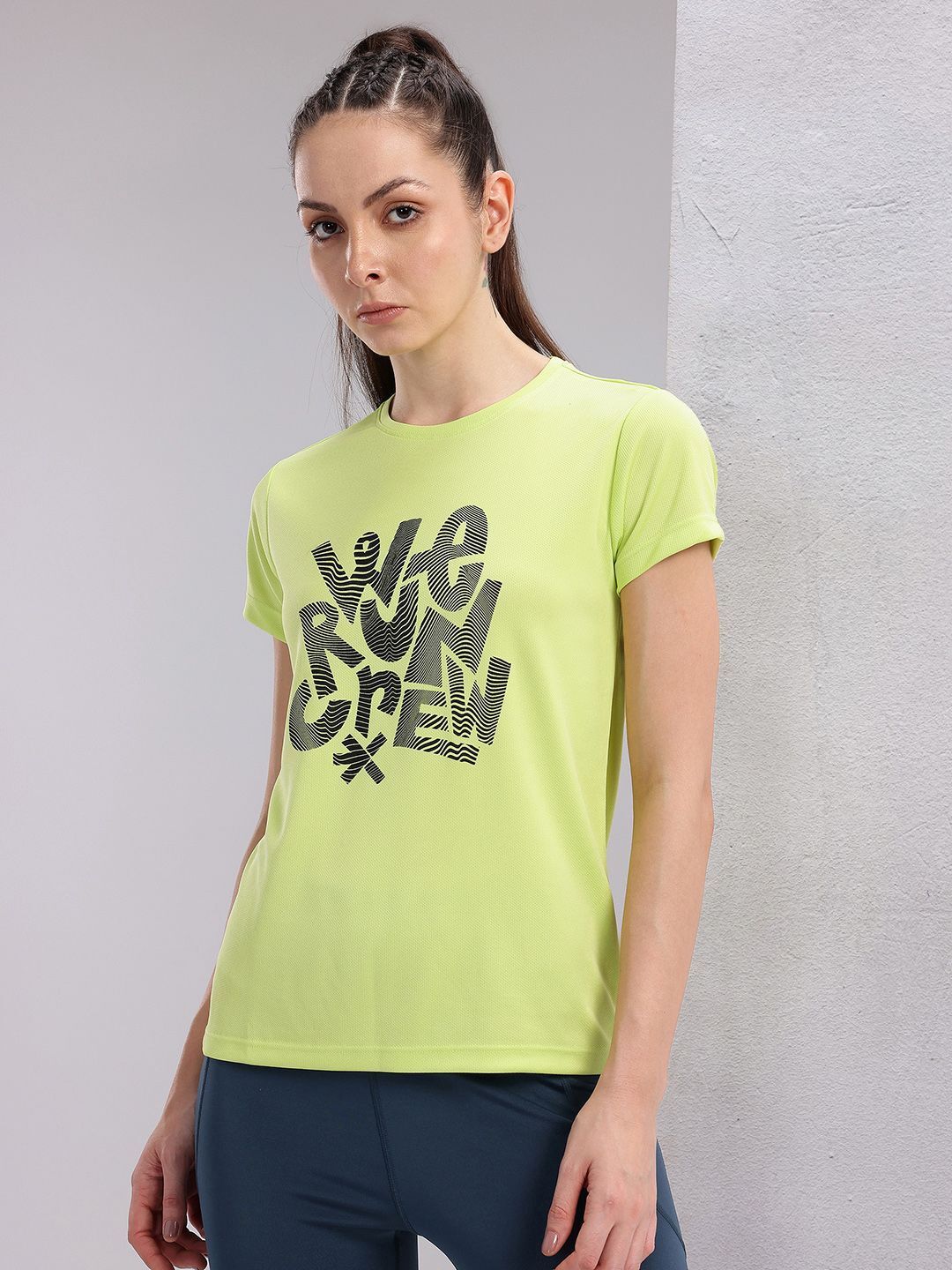 hrx by hrithik roshan Women Printed Round Neck Polyester Green T-Shirt-picture-25