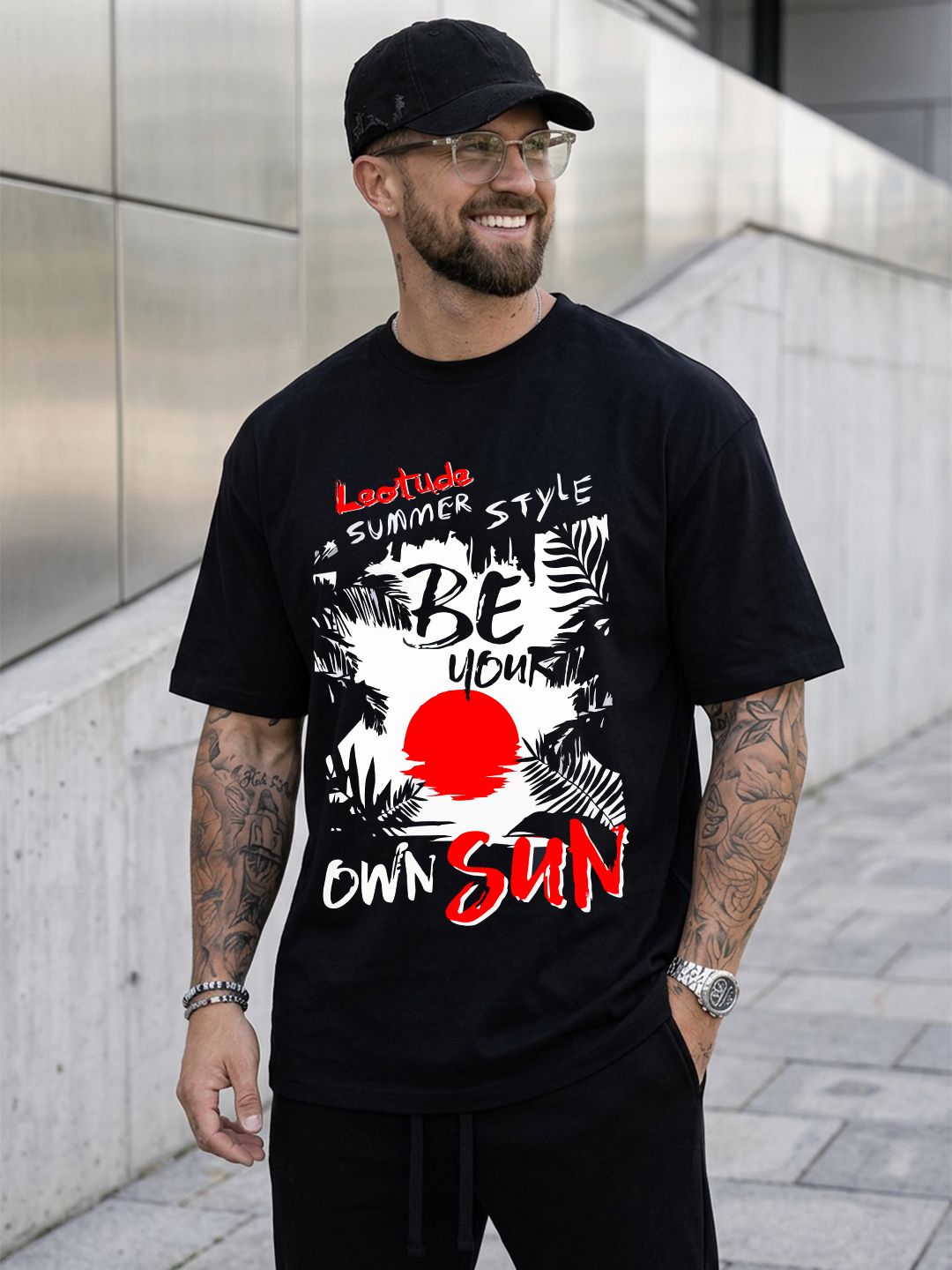 just roar Men Printed Round Neck Cotton Blend Black T-Shirt-picture-11