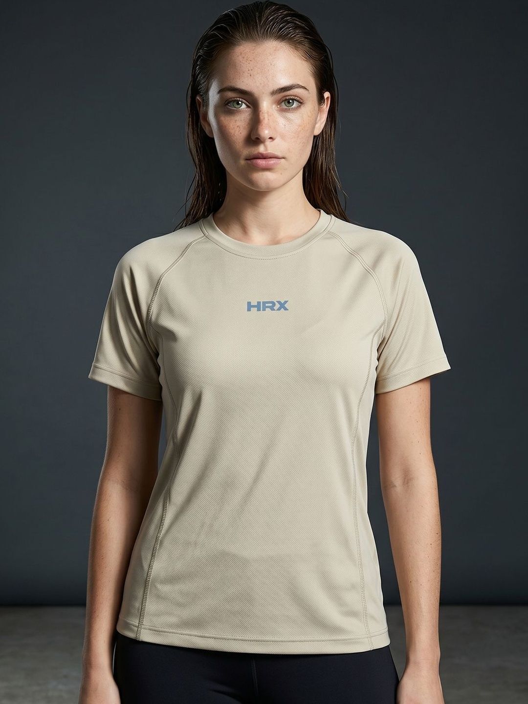 Women Self Design Round Neck Polyester Beige T-Shirt-image-32