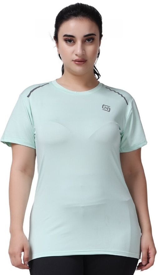 ndless sports Women Solid Round Neck Polyester Green T-Shirt-picture-16