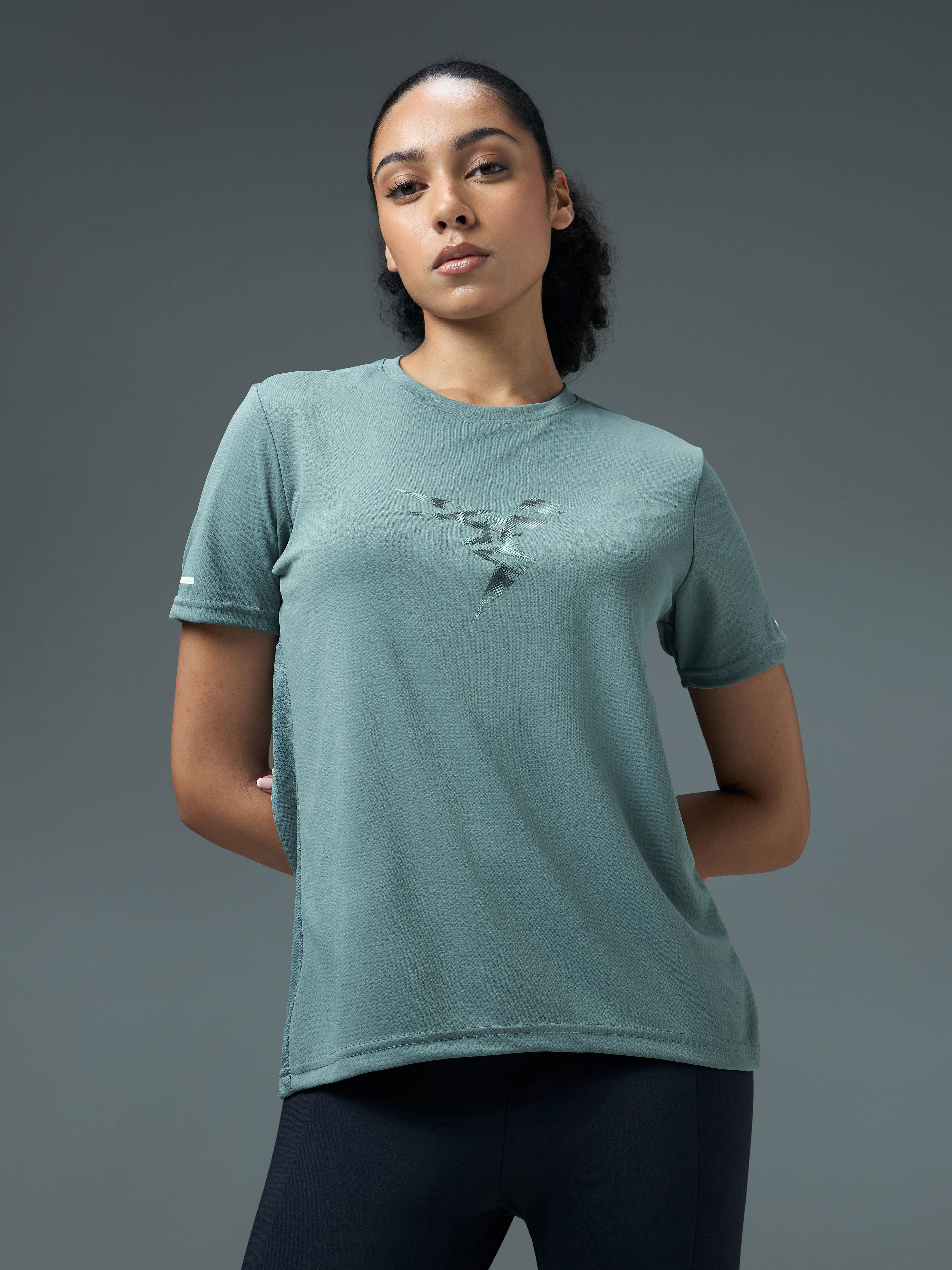 technosport Women Solid Crew Neck Polyester Green T-Shirt-picture-41