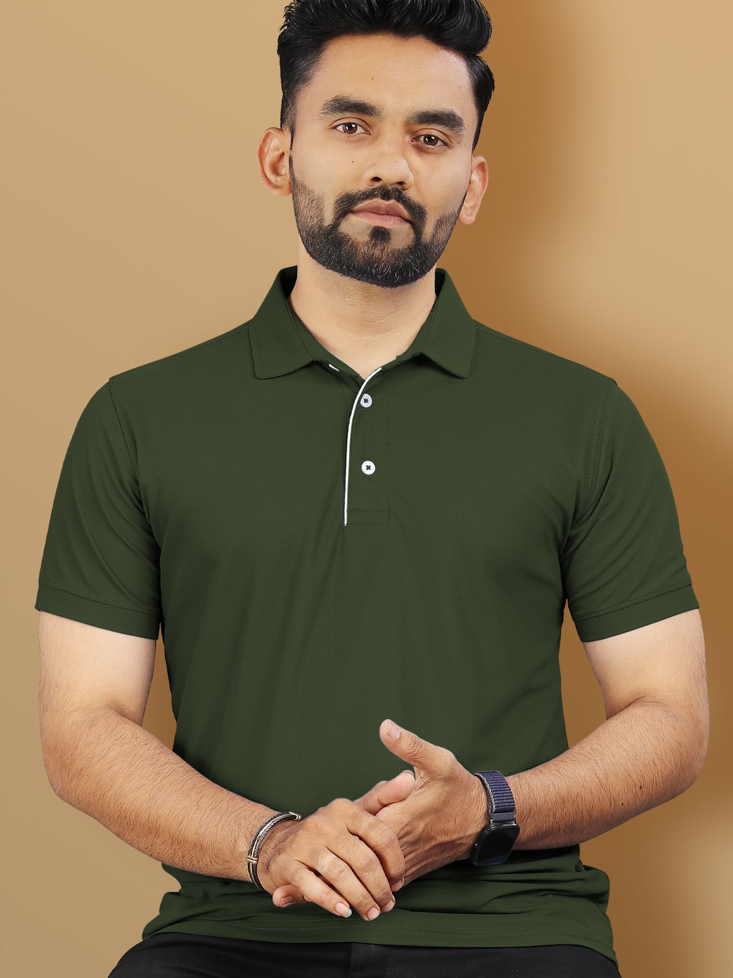 vebnor Men Solid Polo Neck Polyester Green T-Shirt-picture-36