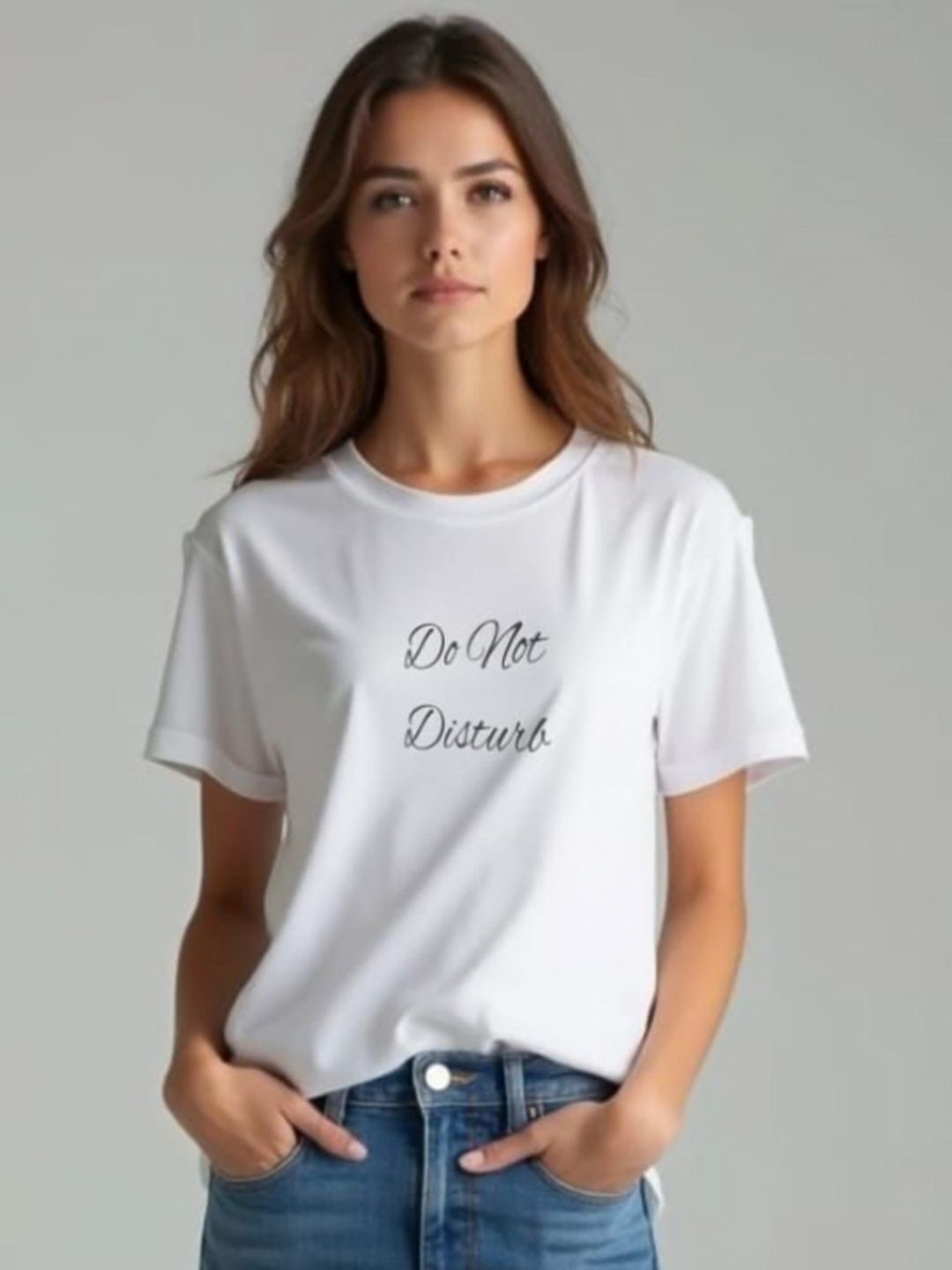 Women Self Design Round Neck Cotton Blend White T-Shirt-image-29