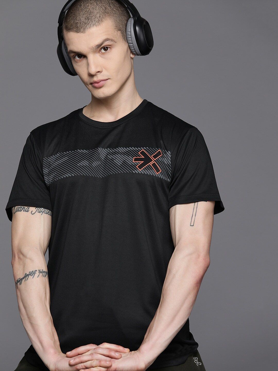 hrx by hrithik roshan Men Printed Round Neck Polyester Black T-Shirt-picture-18