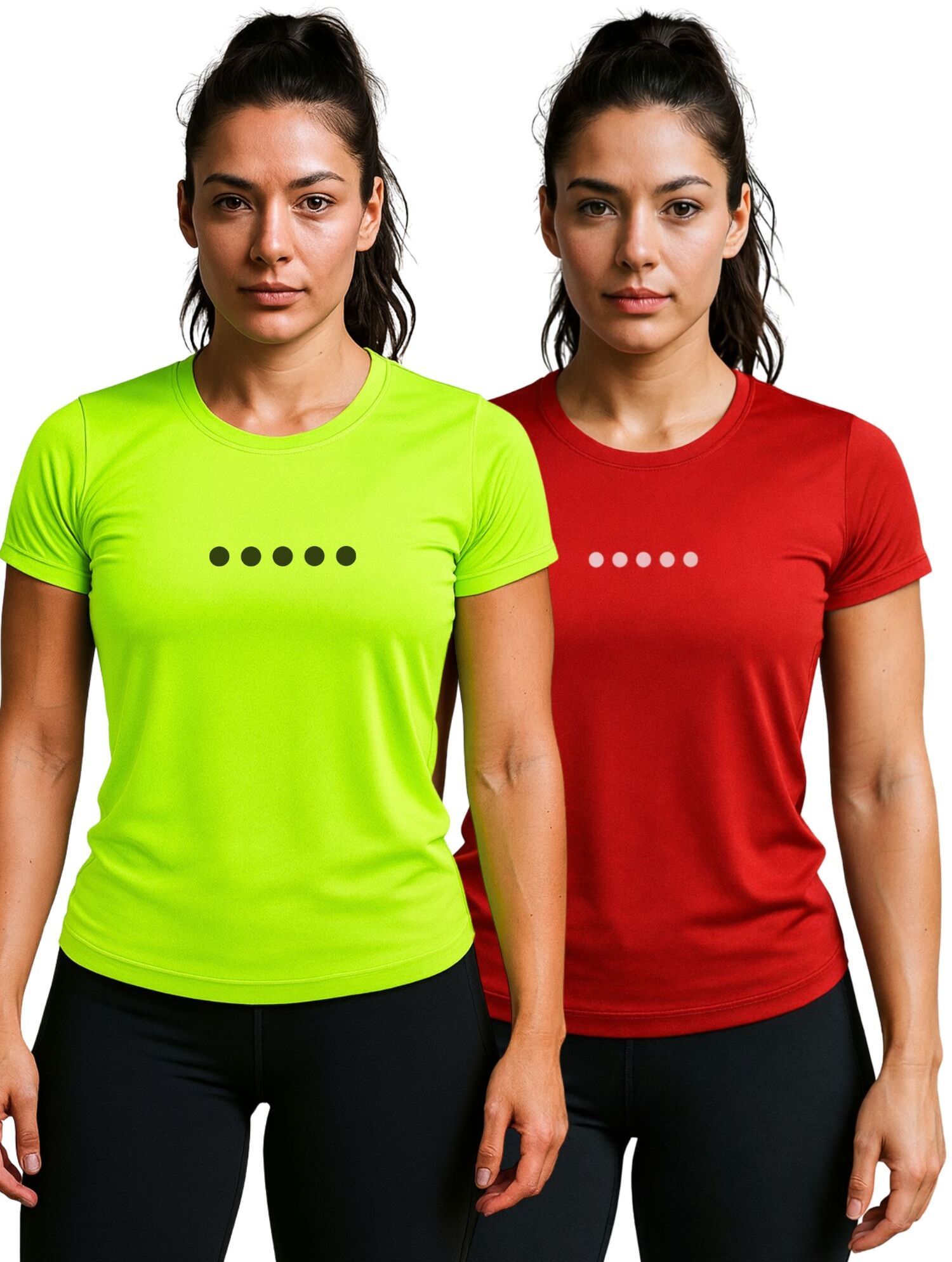 3colors Pack of 2 Women Printed Round Neck Polyester Green, Red T-Shirt-picture-30