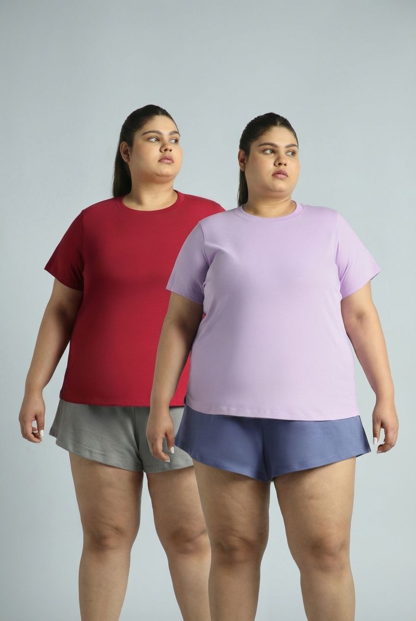 cult Pack of 2 Women Solid Round Neck Pure Cotton Multicolor T-Shirt-picture-35