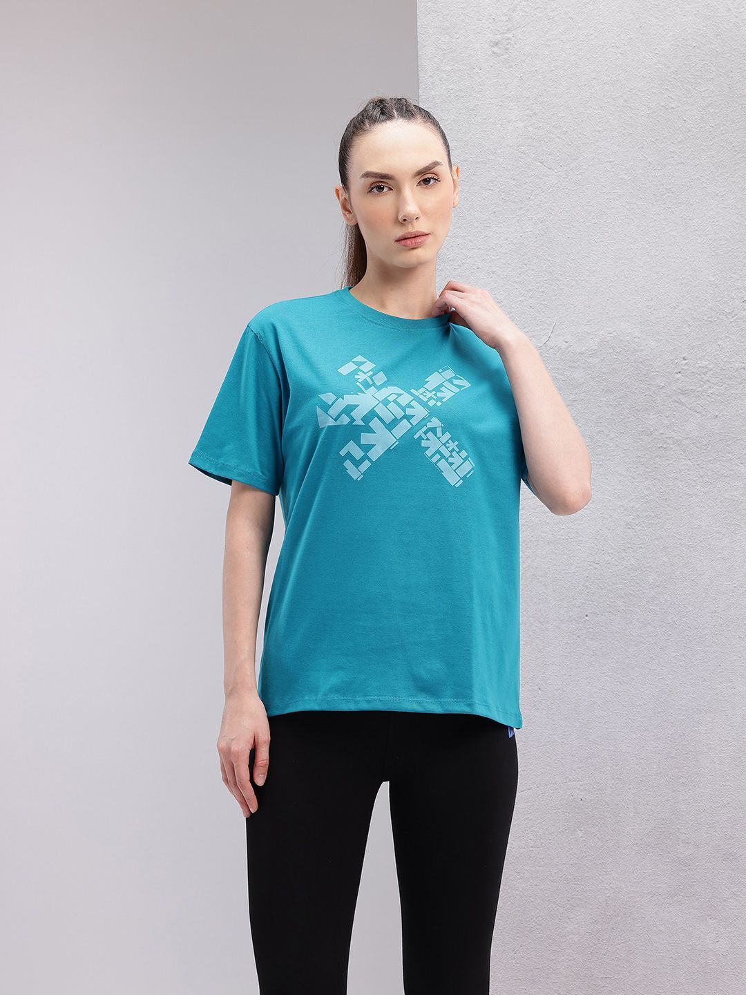 hrx by hrithik roshan Women Printed Round Neck Cotton Blend Blue T-Shirt-picture-11