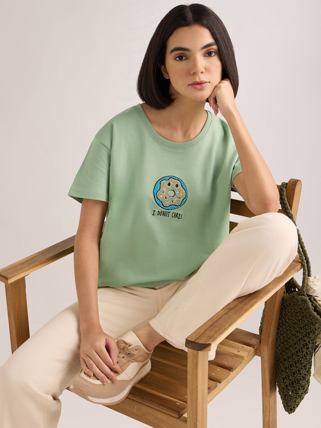 dillinger Women Embroidered Round Neck Pure Cotton Green T-Shirt-picture-17