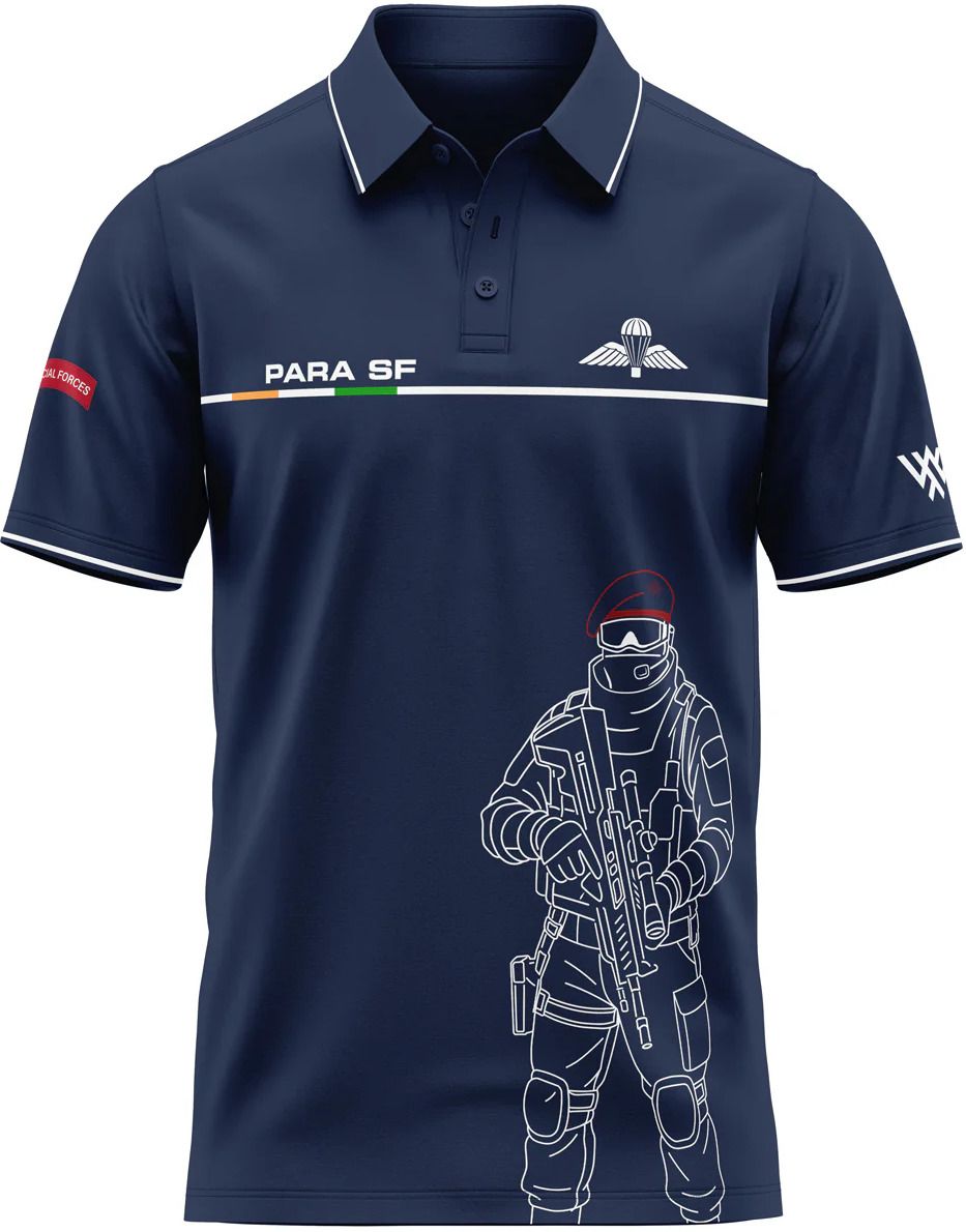 warrior world Men Graphic Print Polo Neck Polyester Navy Blue T-Shirt-picture-4