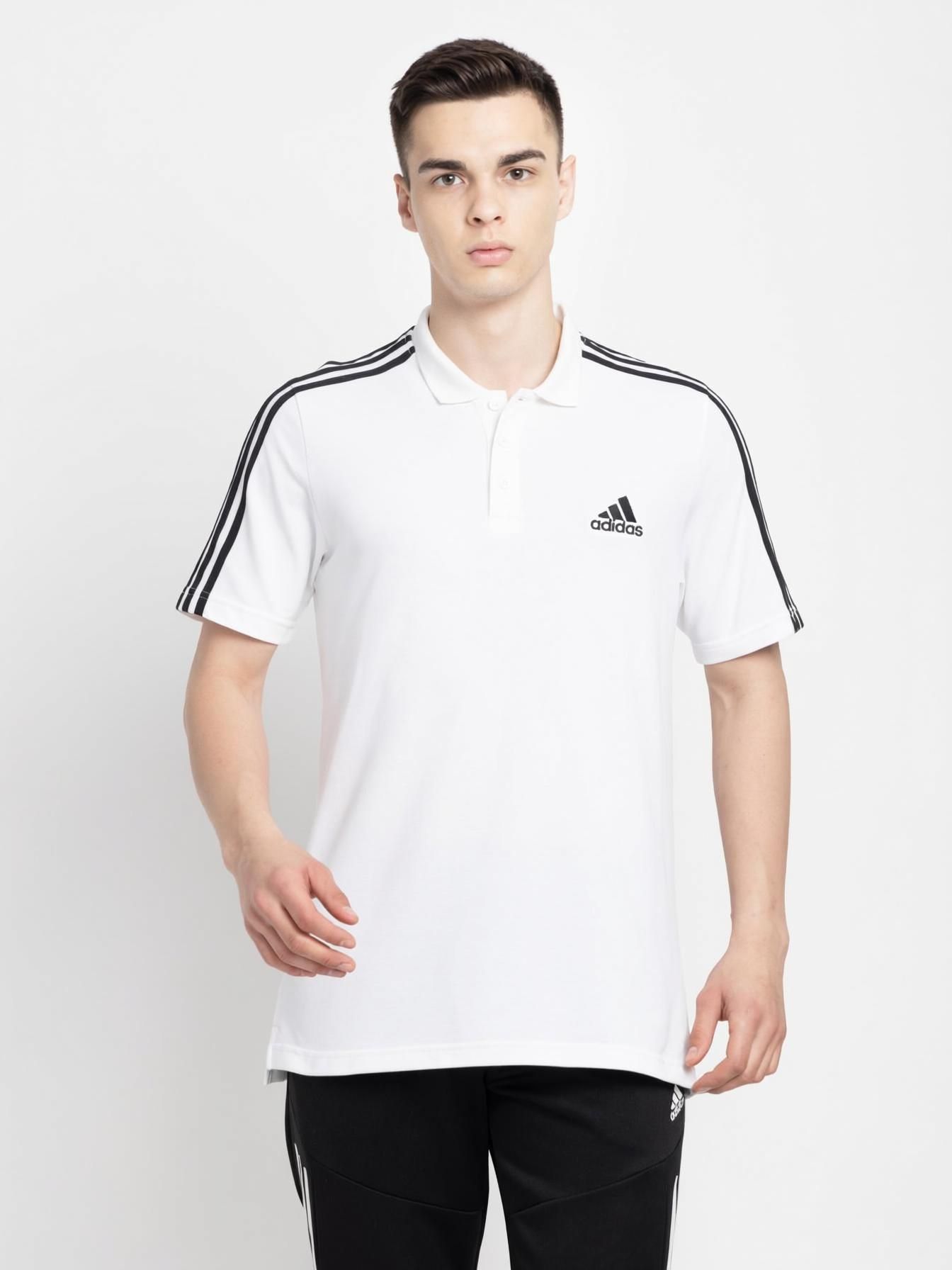 adidas IN SMU 3S PL Men Striped Polo Neck Pure Cotton White T-Shirt-picture-11