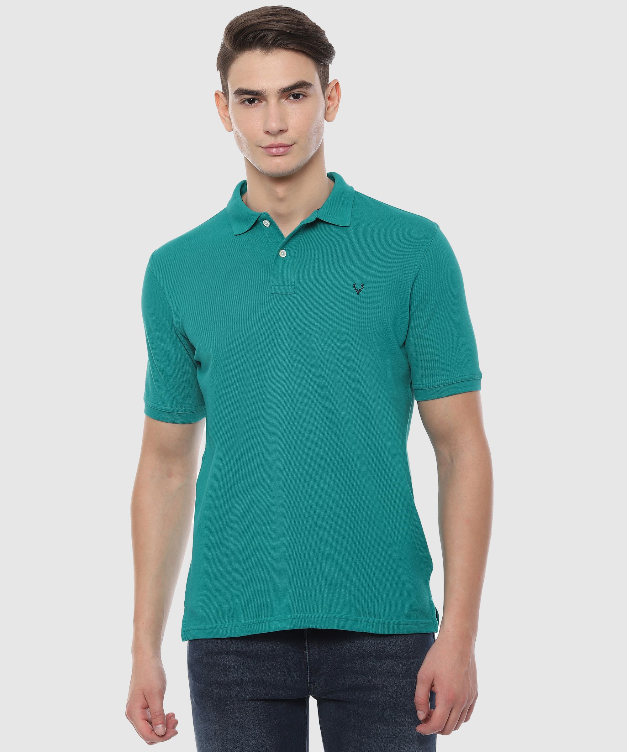 allen solly Men Solid Polo Neck Pure Cotton Green T-Shirt-picture-20