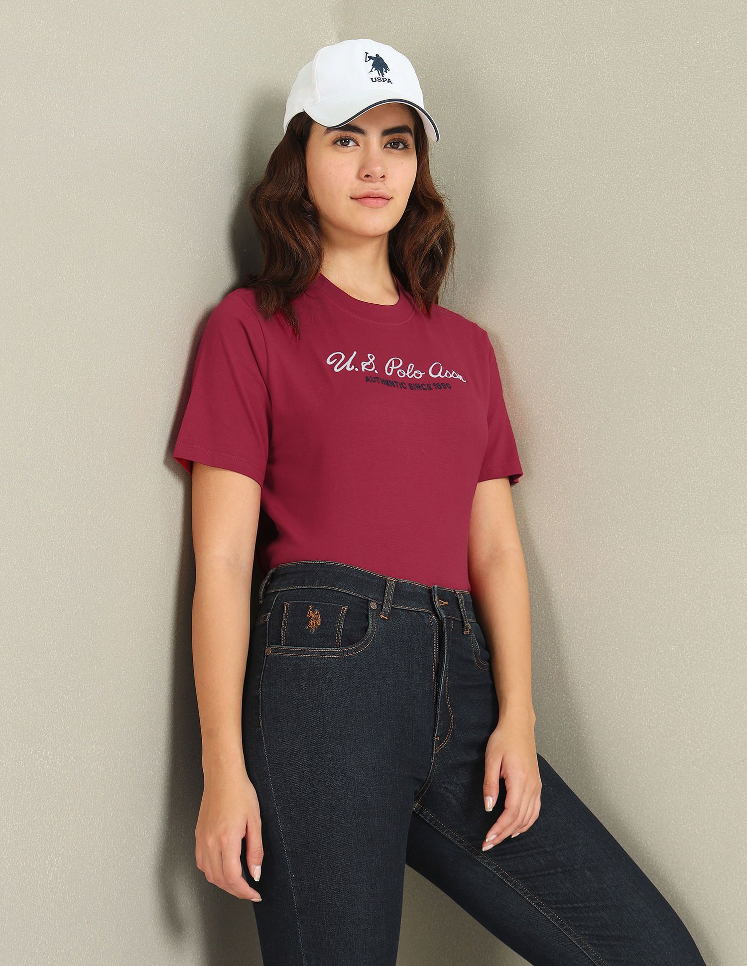 u.s. polo assn. Women Typography Round Neck Pure Cotton Red T-Shirt-picture-38