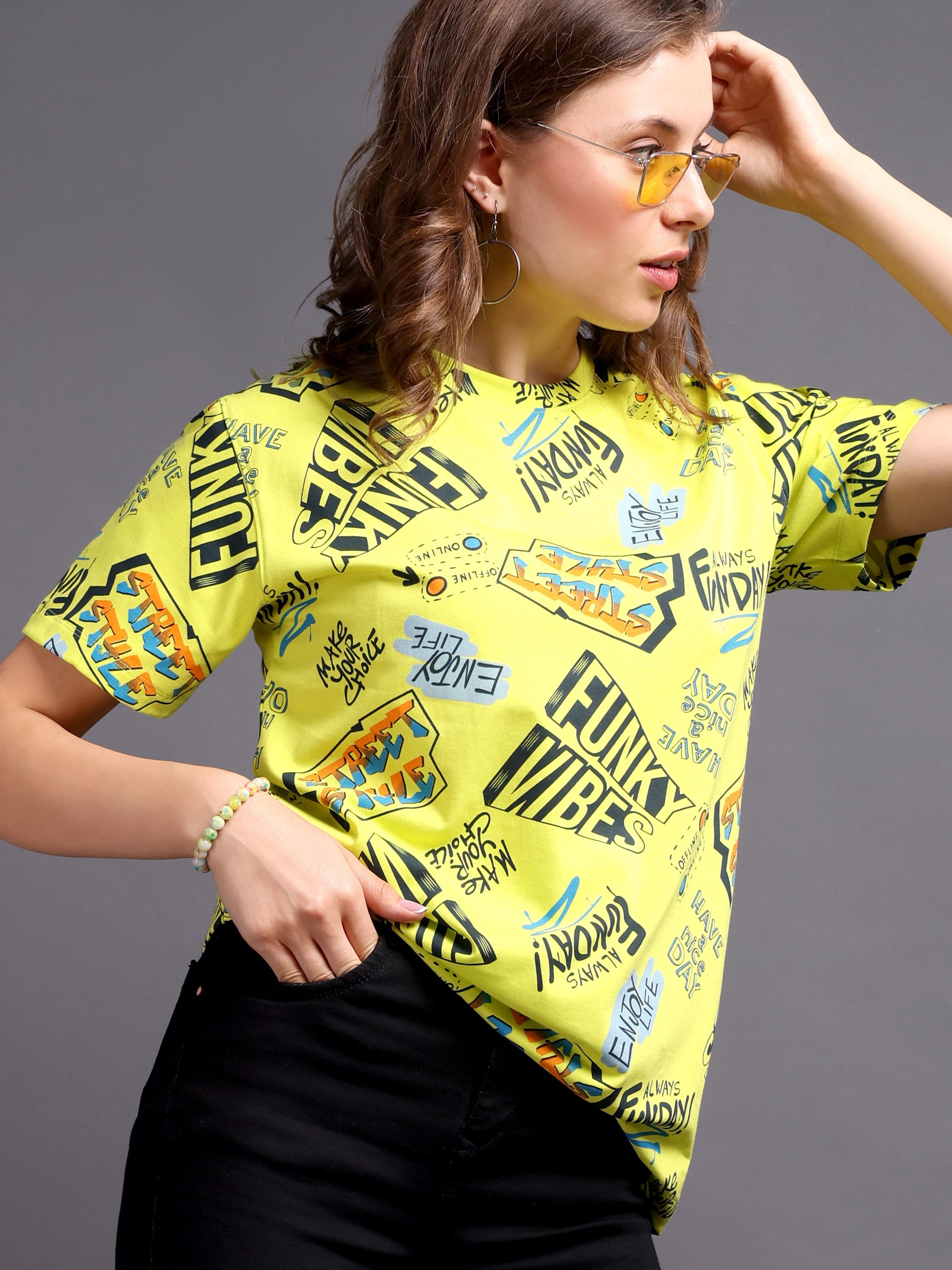 Printed Women Round Neck Pure Cotton Multicolor T-Shirt-image-9