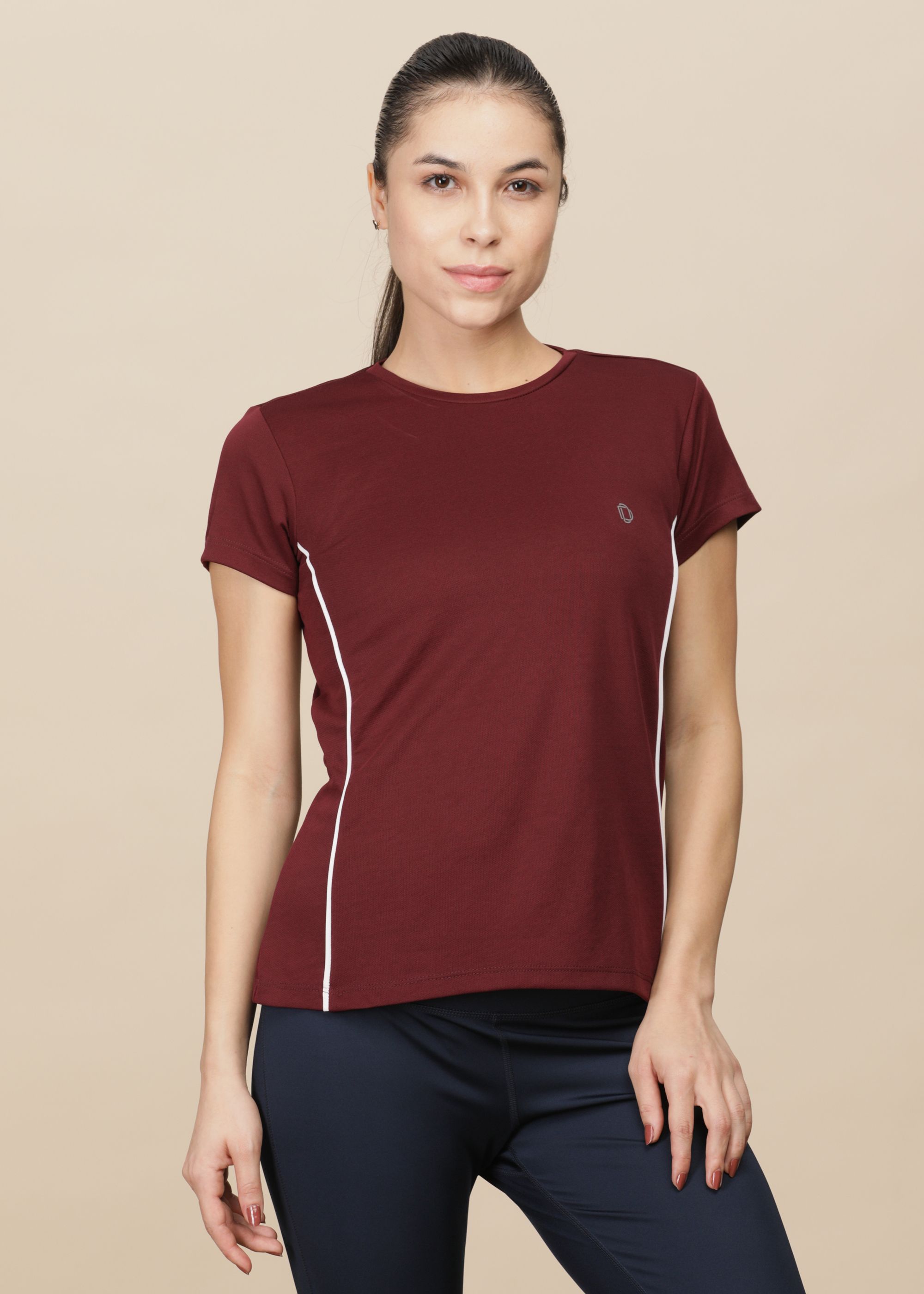 Microfiber Anti Bacterial Sports Women Solid Crew Neck Polyester Purple T-Shirt