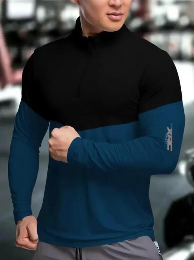 garbly Men Colorblock Henley Neck Polyester Dark Blue T-Shirt-picture-12