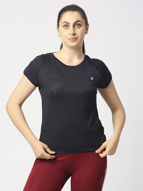 Women Solid Round Neck Polyester Black T-Shirt-image-41