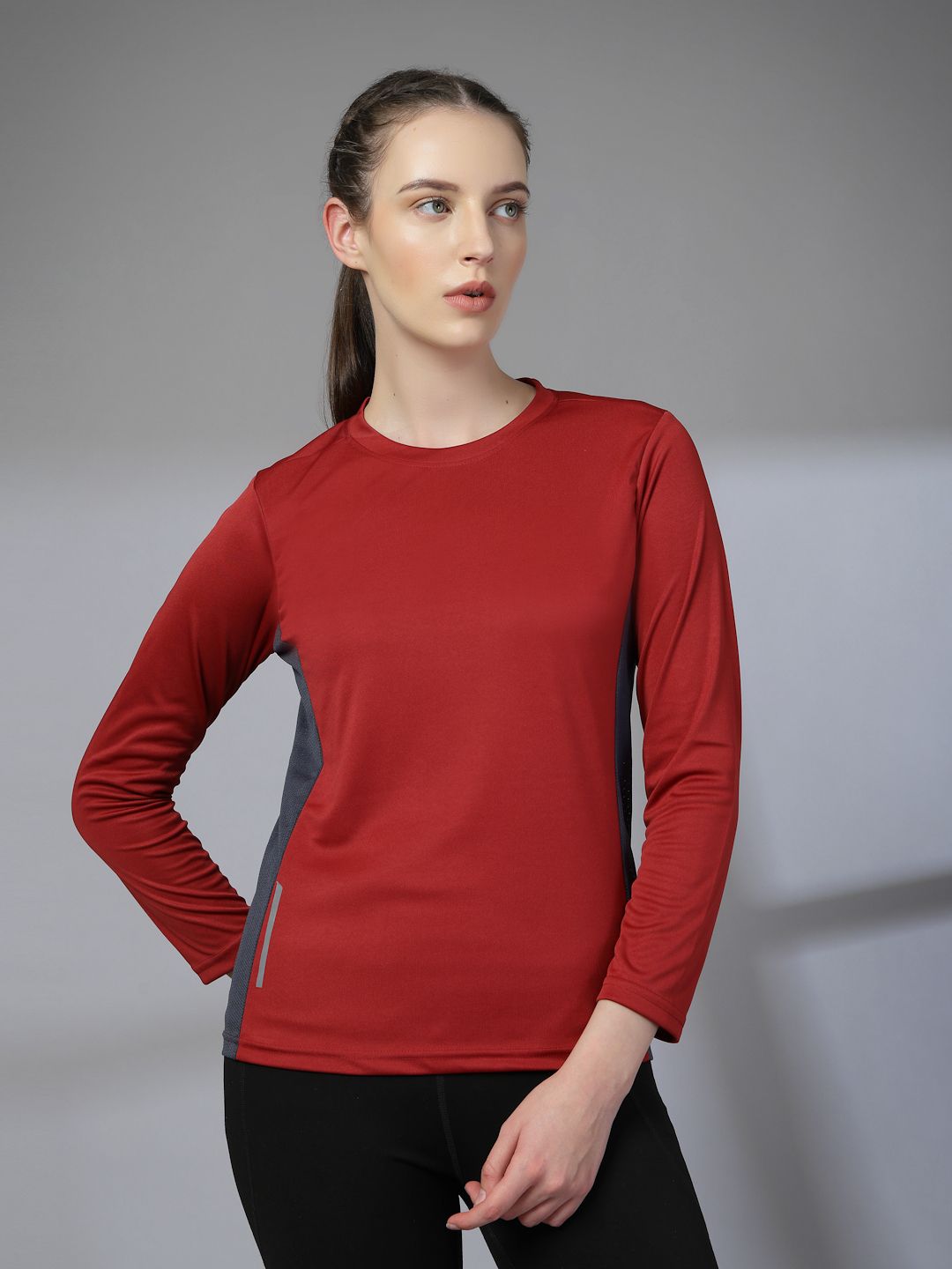 chkokko Women Solid Round Neck Polyester Maroon T-Shirt-picture-23