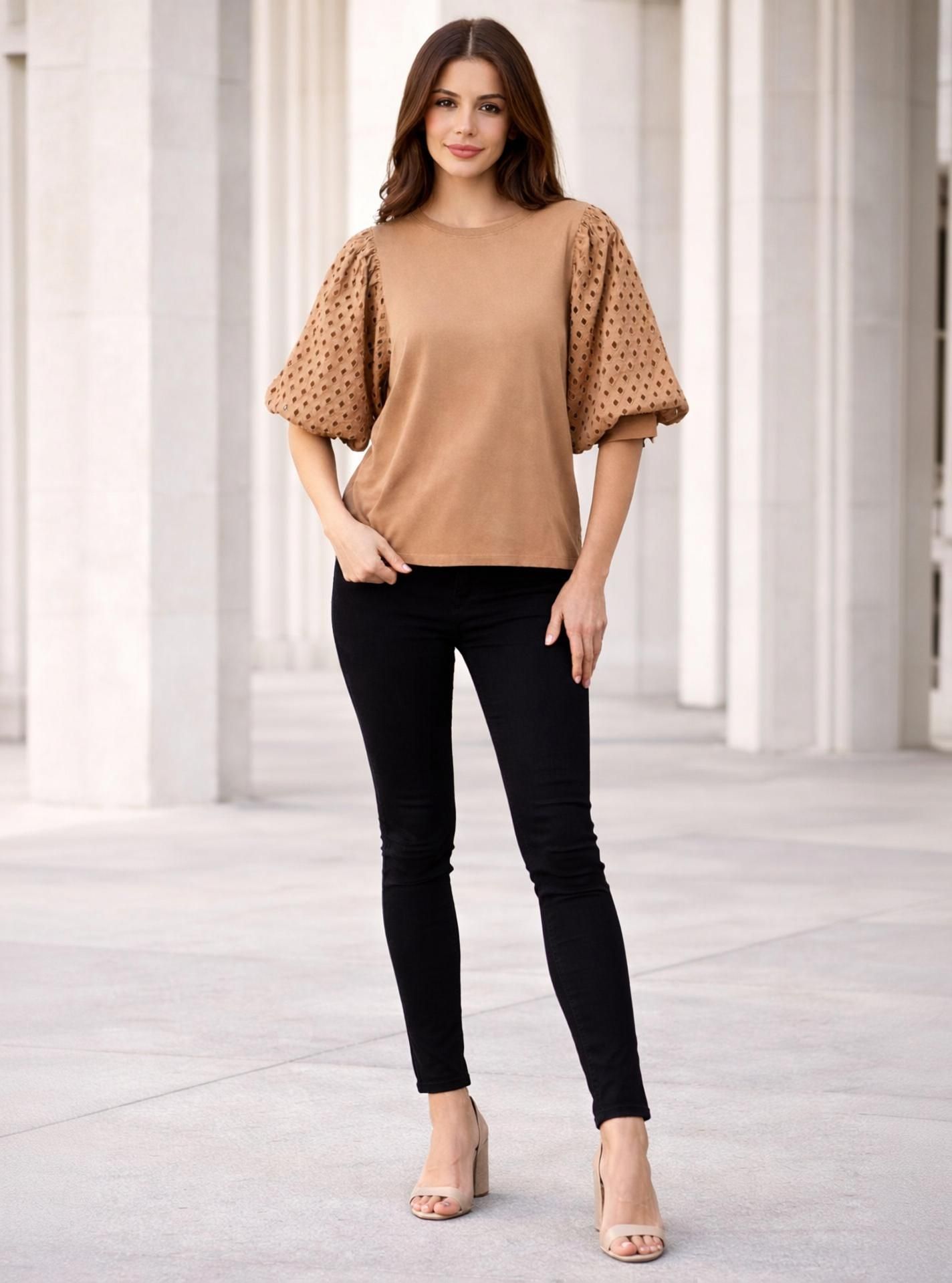 nuevosdamas Women Printed Round Neck Pure Cotton Beige T-Shirt-picture-10
