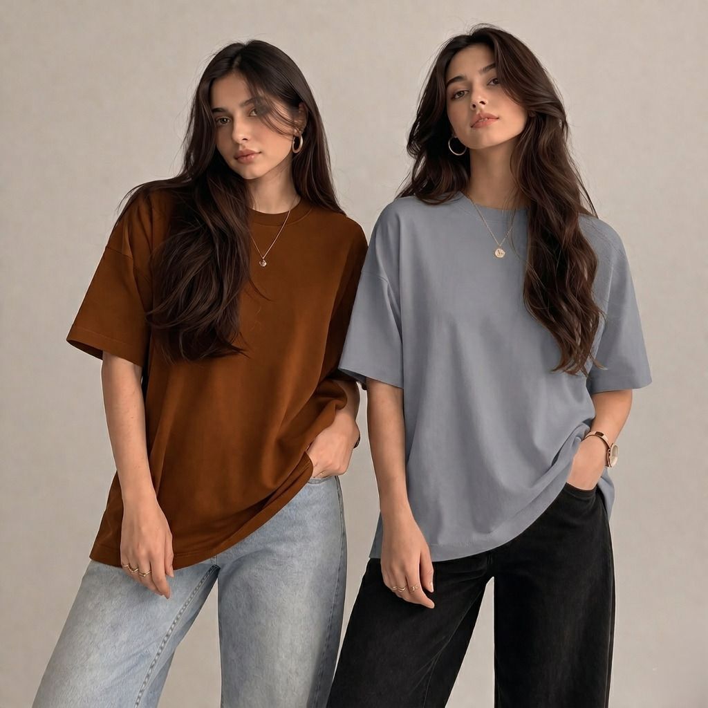 Women Solid Round Neck Cotton Blend Brown, Grey T-Shirt-image-36