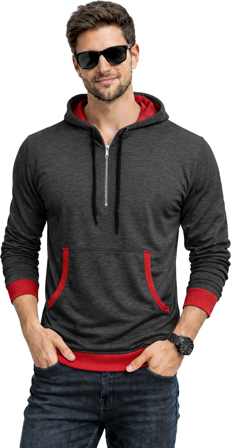 Men Solid Hooded Neck Cotton Blend Grey T-Shirt